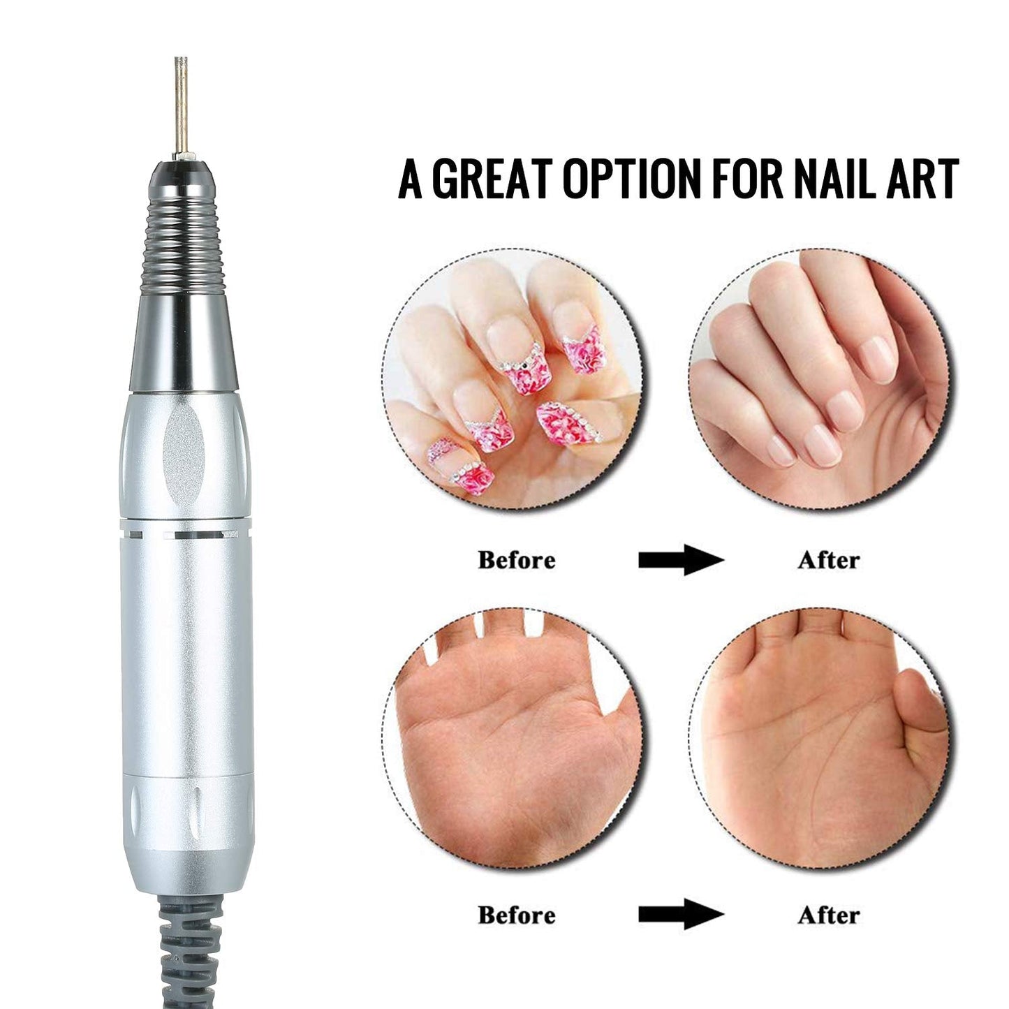 Sunydog Professional Electric Nail Art Drill Pen Handle File Polish Grind Machine Handpiece Manicure Pedicure Tool Nail Art Accessories Sliver