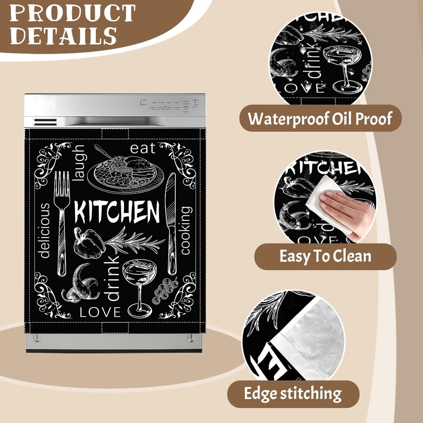 Black Dishwasher Magnet Cover, 23x26 in Summer Decor Dishwasher Magnet Covers Kitchen Decoration Dish Washer Magnets Sticker Funny Fridge Magnets Panel Decal Magnetic Covers