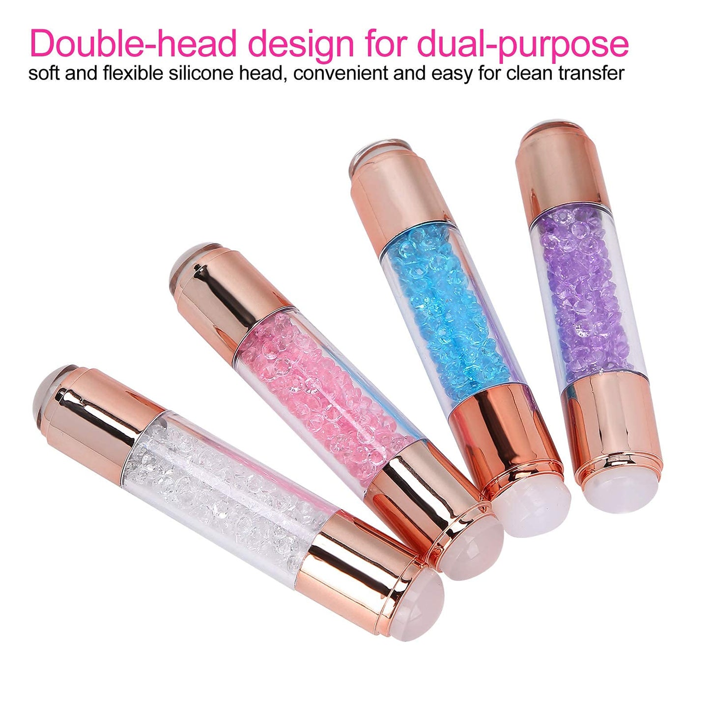 4Sets Dual Ended Nail Stamper Kit, Manicure Art Stampers Silicone Stamp Pens Double Ended W/Nail Seal Plate for Home Nail Salon Manicure Tools DIY Nail Art Designs