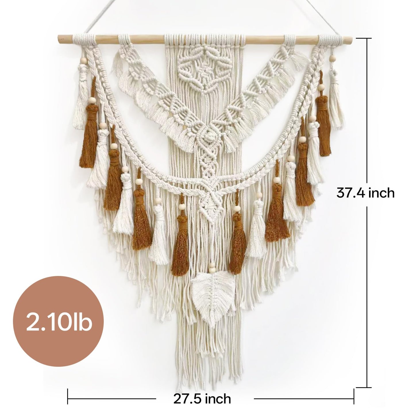 lokeisna Macrame Wall Hanging, Woven Tapestry Beige & Dusty Rose Handmade Craft Macrame Wall Room Decor, Gallery & Nursery, Size 37.4” Lx27.5” W