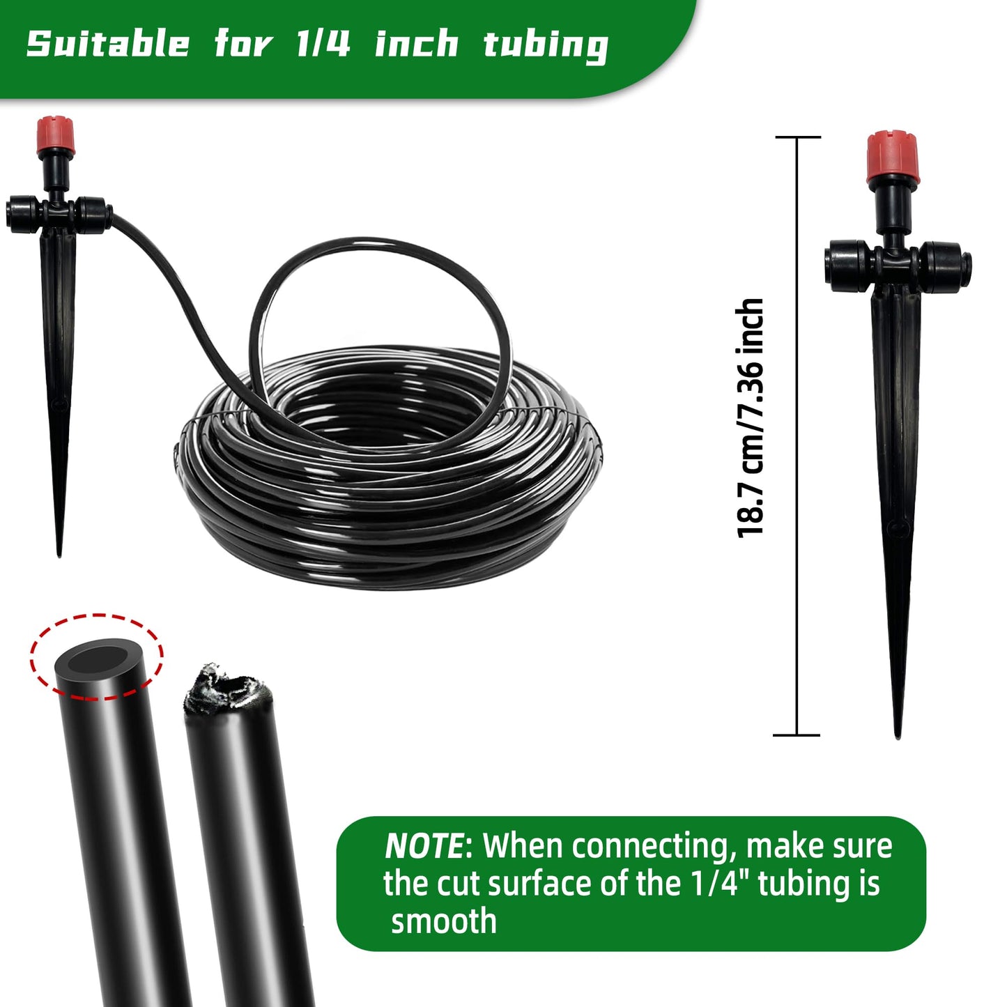 10PCS Push-to-Connect Drip Irrigation Emitters for 1/4 inch Irrigation Tubing, Two-Way Connection Adjustable Drip Emitter Sprayer with Stake, Irrigation Dripper Sprinklers for Drip Irrigation System