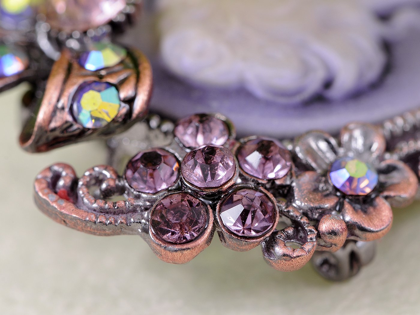 Alilang Vintage Inspired Rhinestone Victorian Lady Cameo Brooch Pin Flower Ribbon Bow Pendant Lavender Purple
