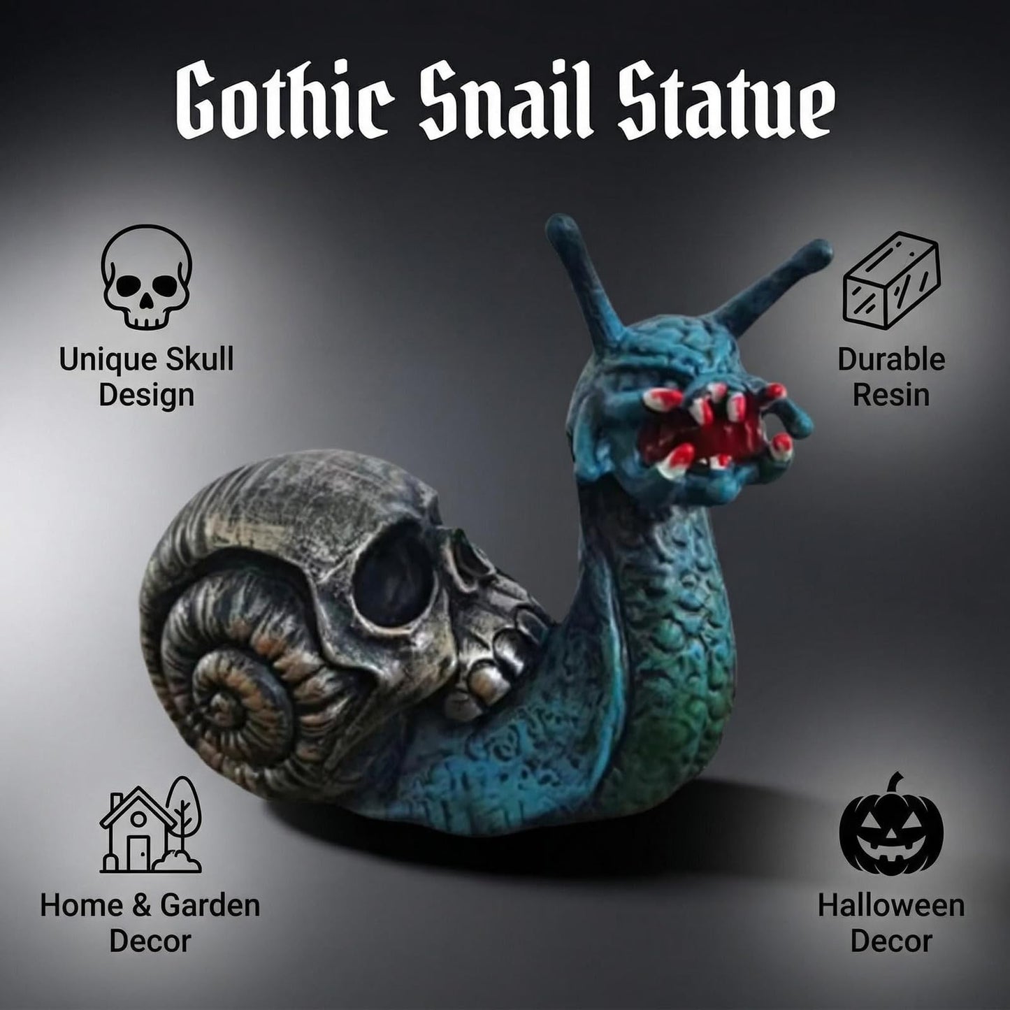 JaeyiTfu Halloween Snail Skull Resin Statue, Creepy Horror Snail Ornament with Skull Shell, Unique Home Decor for Halloween Party, Spooky Greenish - Blue Accent Piece