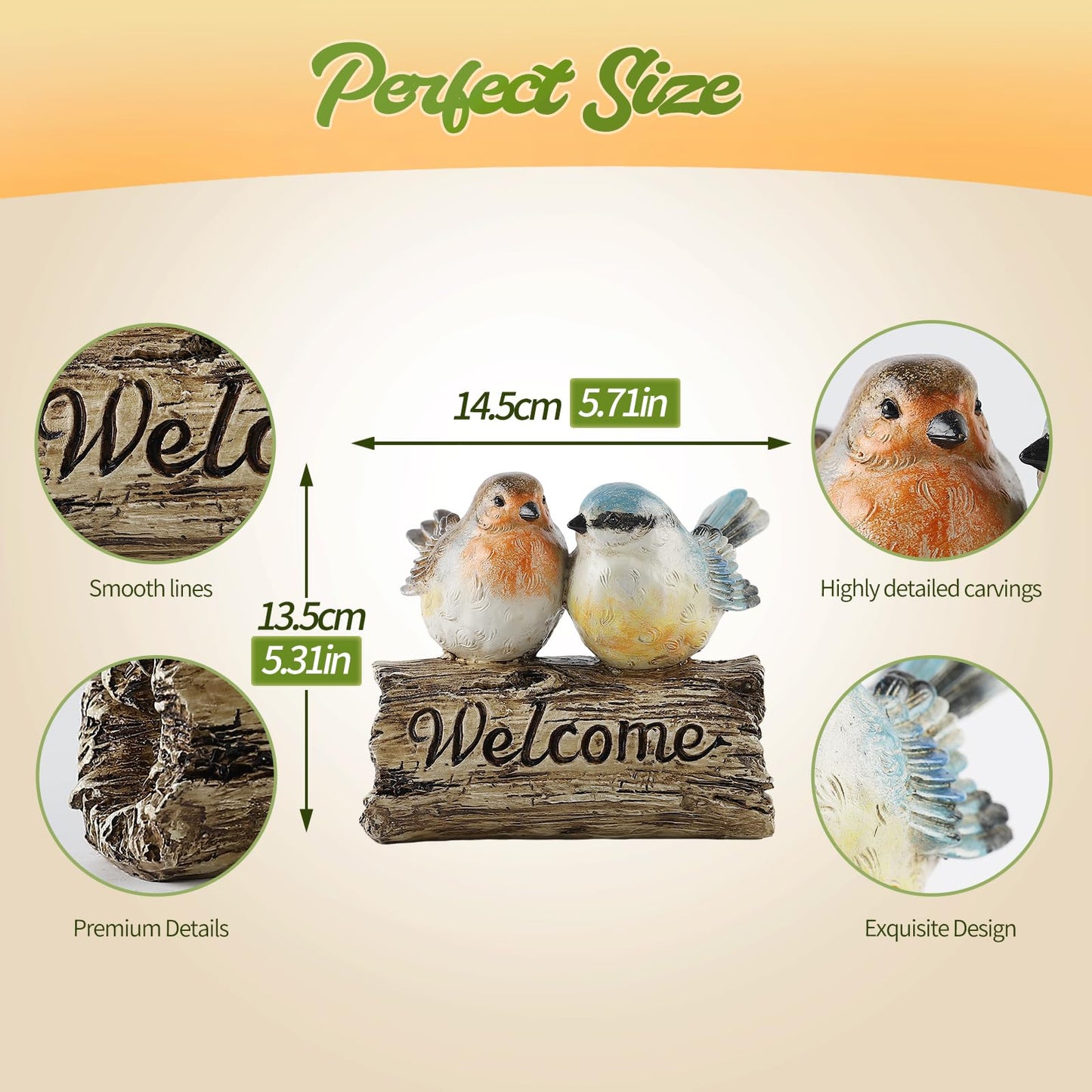 Mantaoilfe Welcome Bird Figurine Resin Garden Statue with Welcome Sign, Rustic Double Bird Decor on Driftwood Style Base for Front Porch Entryway Patio Lawn Garden or Indoor Tabletop