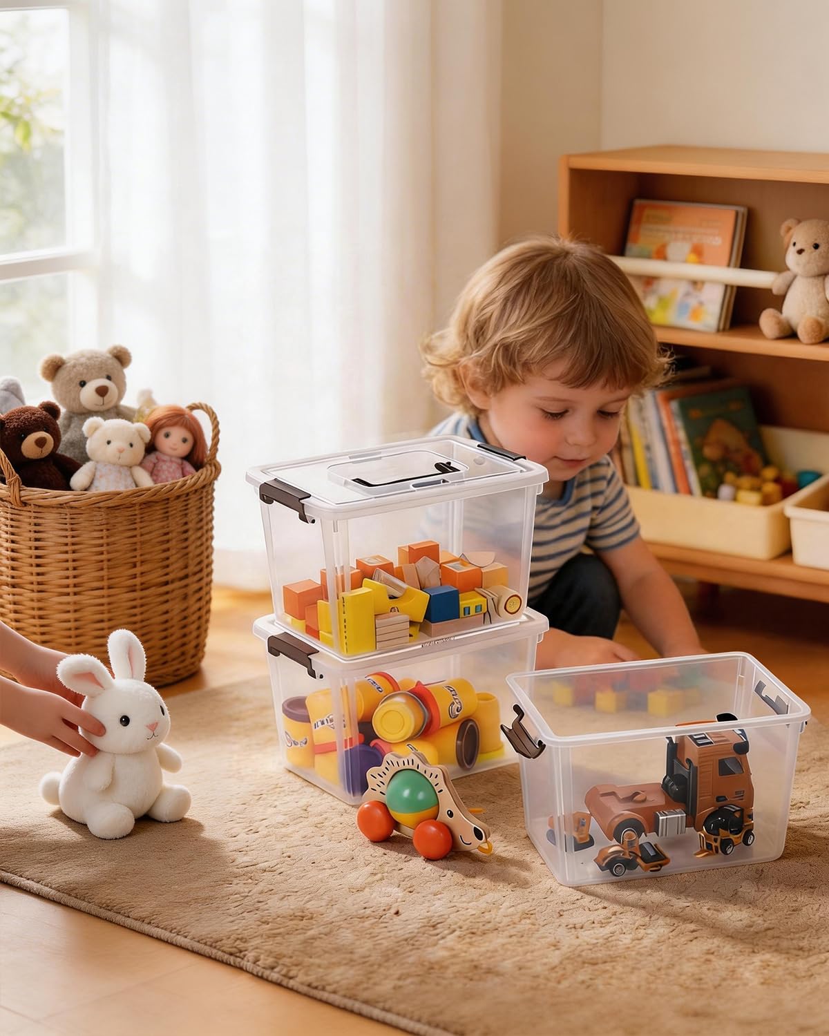 Citylife 4 Packs Plastic Storage Bins with Latching Lids Clear Storage Box with handle Stackable Storage Containers for Organizing Toys, Crafts, Tools