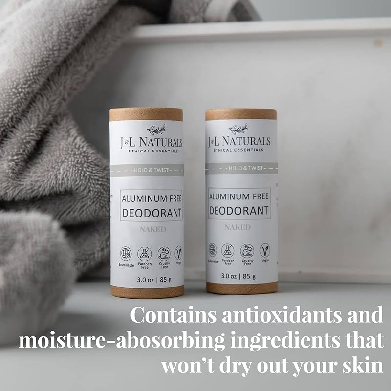 J&L Naturals Aluminum Free Deodorant for Men & Women | 100% Natural Ingredients With Coconut Oil, Shea Butter, & Essential Oils | Sustainable, Eco-Friendly (Naked (Unscented), 3.0 Oz (Pack of 2))