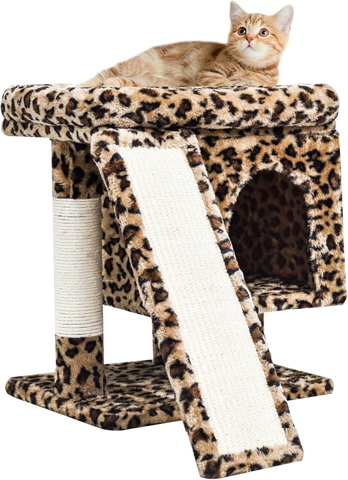SYANDLVY Small Cat Tree for Indoor Cats, Cat Tower with Scratching Post, Modern Activity House for Large Cats, Condo with Board, Kittens Cave