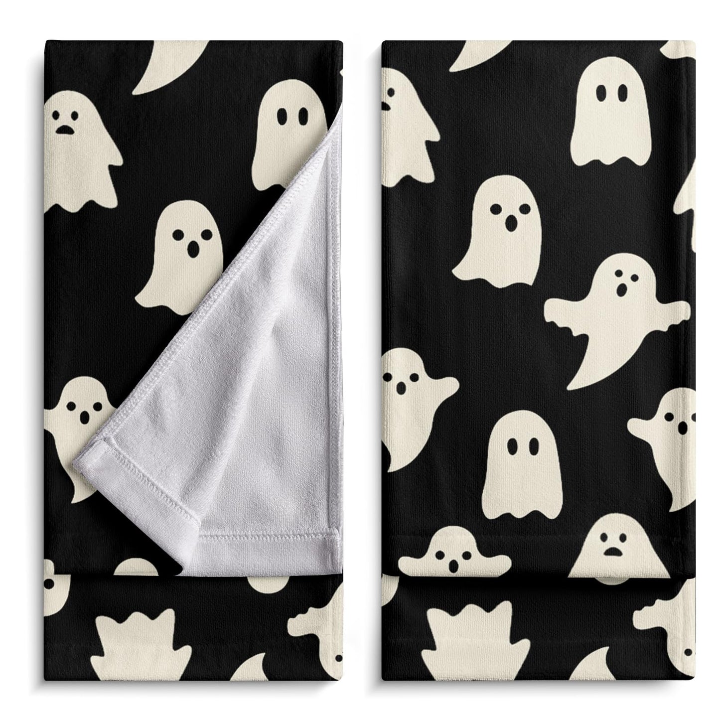 Cneztholim Halloween Spooky Bathroom Hand Towels Cute White Black Dish Towel Scary Halloween Kitchen Towels Soft Absorbent Towel Set for Home Farmhouse Gym Decor