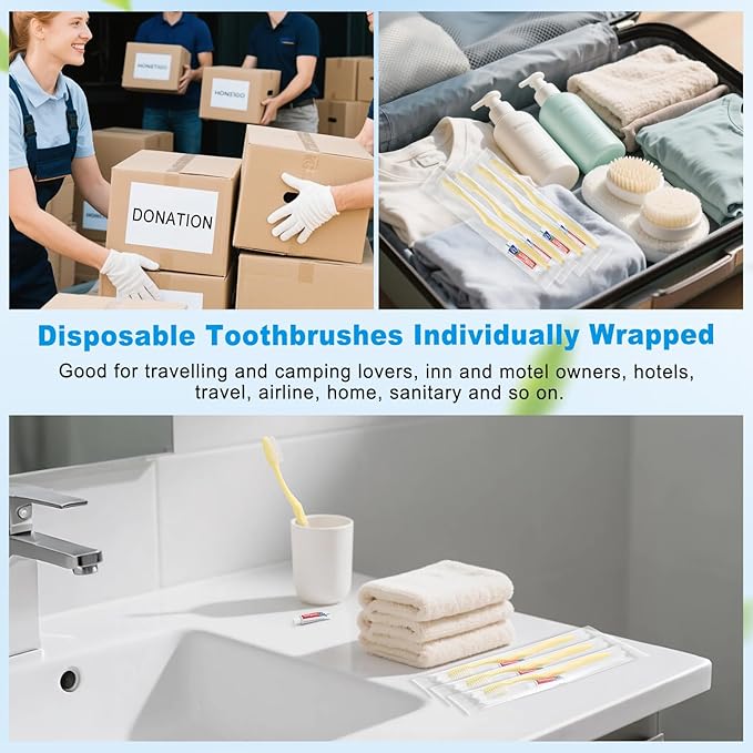 Disposable Toothbrush with Toothpaste Set, Individually Wrapped Soft Bristles Travel Size Manual Toothbrushes Kit in Bulk for Hotel/Travel/ Business/Donation/Homeless/Charity/Camping (500 Pack)