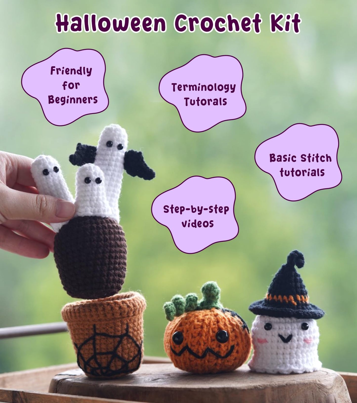 Spearlcable Crochet Starter Kit, Crochet Kit for Beginners with Step-by-Step Video Tutorials, DIY Knitting Kit Halloween Pumpkin Decor for Adults with Gift Box (Halloween Decor Set)