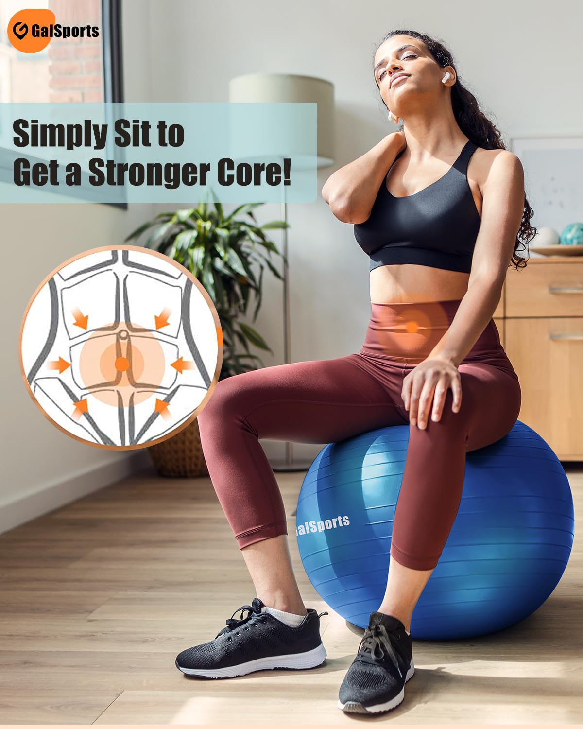 GalSports Anti-Burst Slip Resistant Stability Ball - Swiss Ball for Home Gym & Physical Therapy