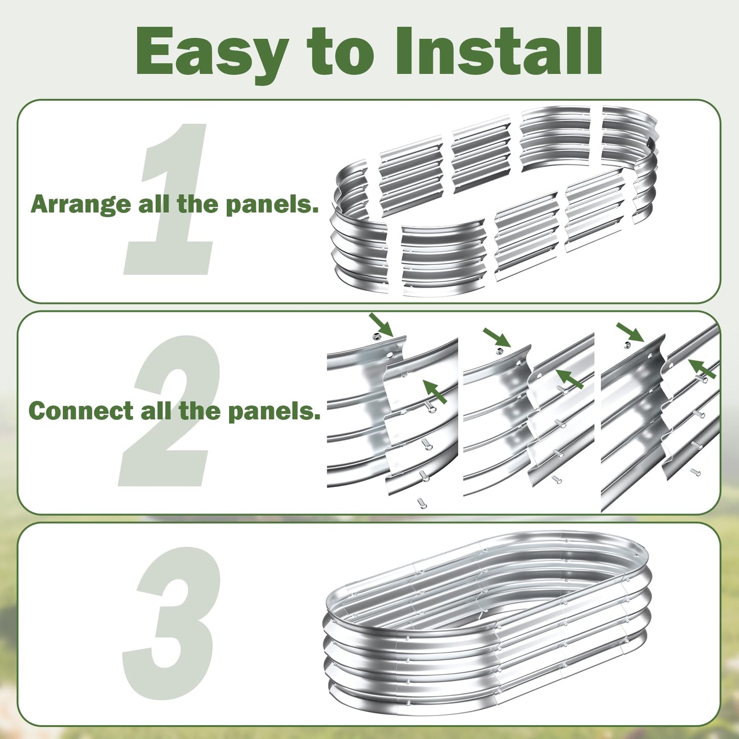 Tegarbed Galvanized Raised Garden Bed Outdoor, 4x2x1ft(2Pack) Metal Heavy Duty Planter Boxes for Gardening, Easy Assemble Bottomless Small Oval Plant Container Kit for Vegetable, Flower, Fruit, Silver