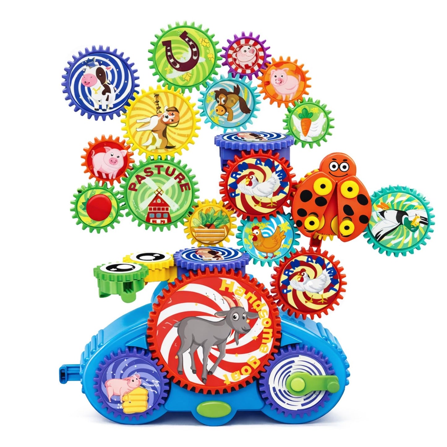 ROHSCE Motorized Gear Building Blocks Toys, Electric Farm Animal Spinning Set Ages 3-6, STEM Learning Construction Kit, Fine Motor Cause-Effect Gift for Boys Girls