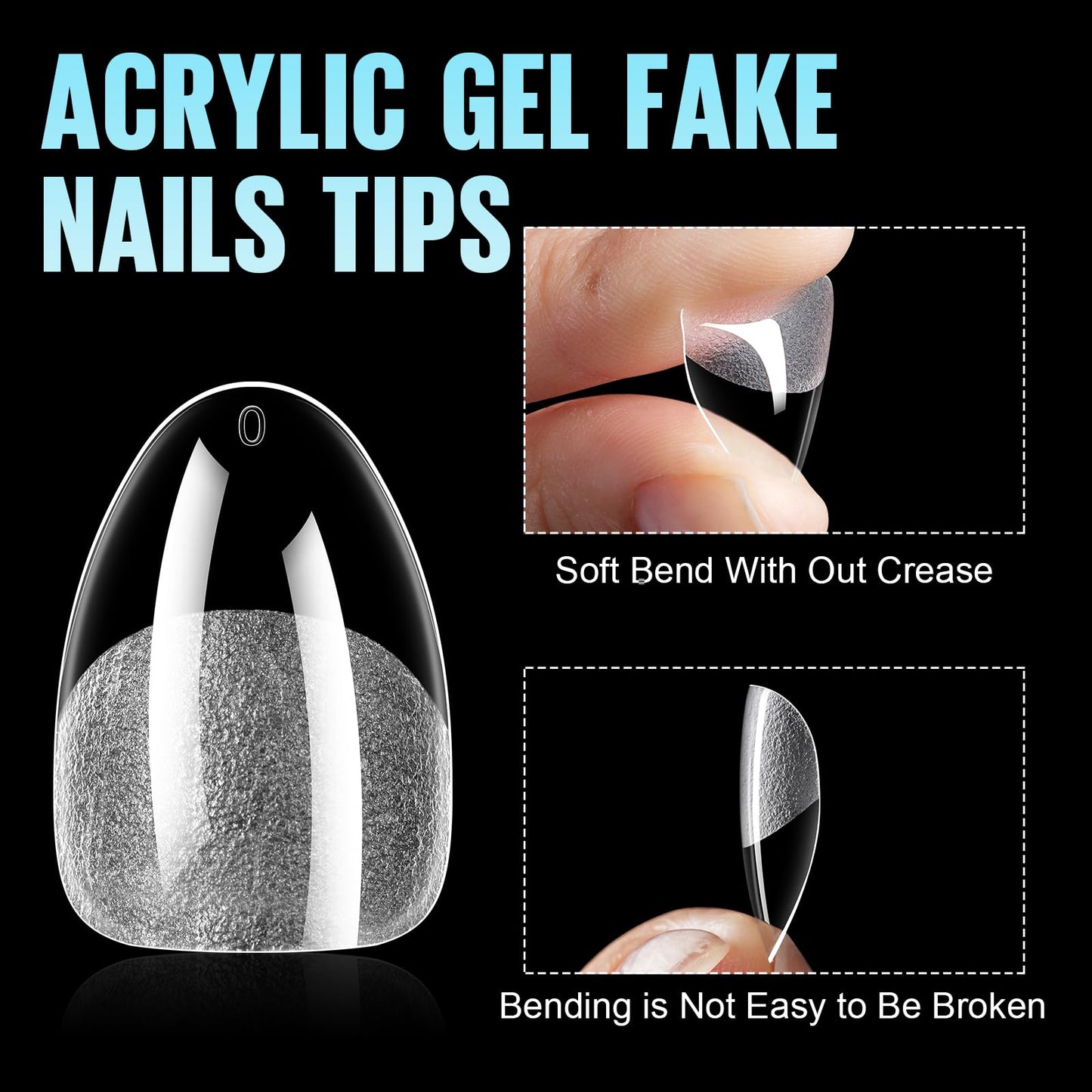 TOMICCA Extra Short Almond Nail Tips 192Pcs 12 Sizes Short Nail Tips Full Cover Half Matte Pre-shaped Clear Acrylic Nails for DIY Salon, Gel Nail Extension Tips for Beginners & Nail Techs