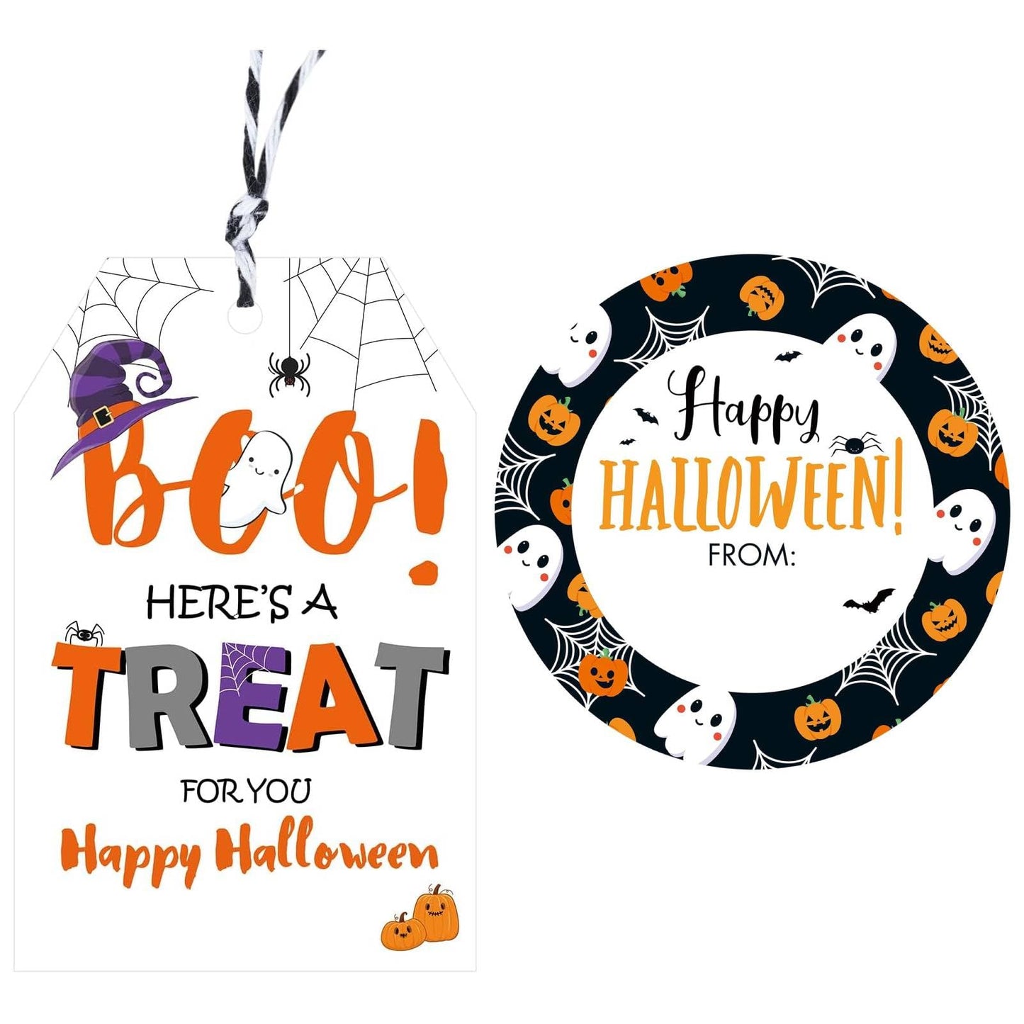 Anwyll 50 Pcs Halloween Tags with String + 60Pcs Halloween Name Gift Tags Stickers