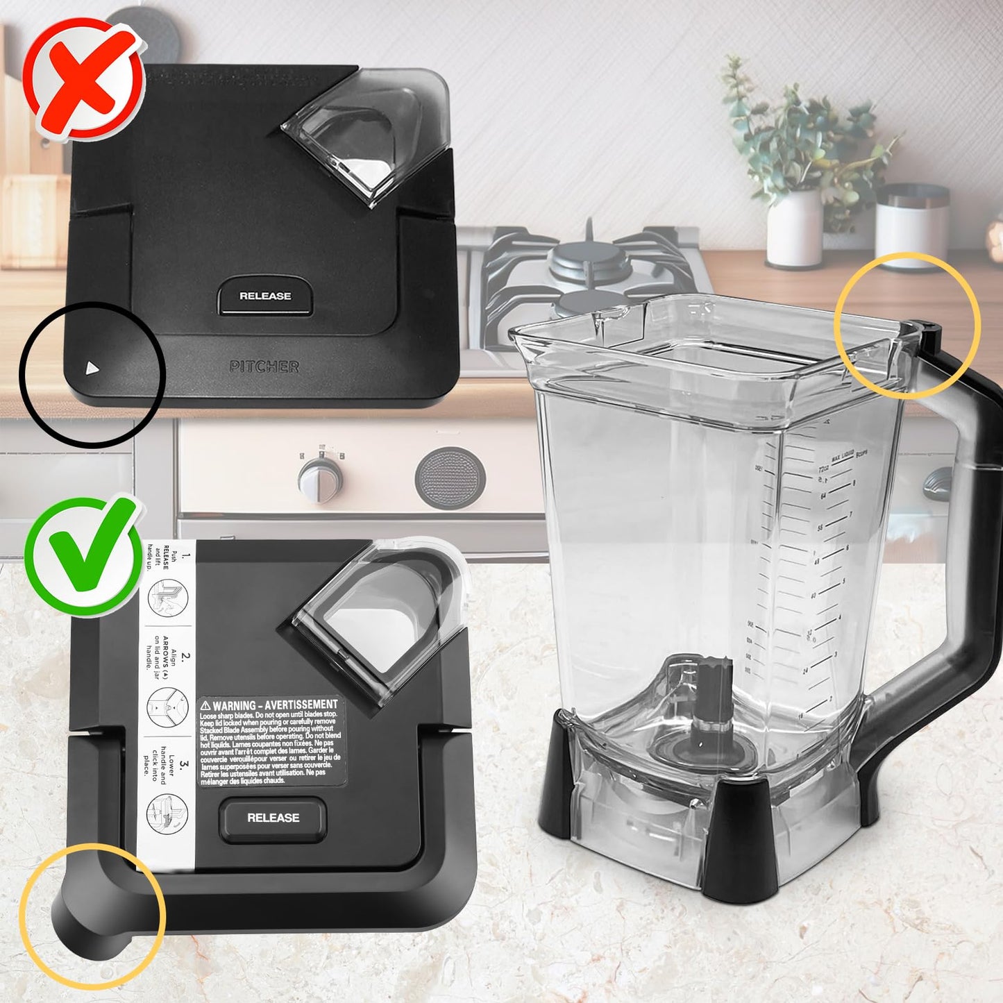 Replacement Locking Lid for Ninja Blender 72 OZ Pitcher BL610 BL642 BL682 BN701 BN751 BN700 BN801 BN750 CO610B DB751A BN800 CT610, Lid Replacement Compatible with Ninja Blender 72OZ Pitcher New Model