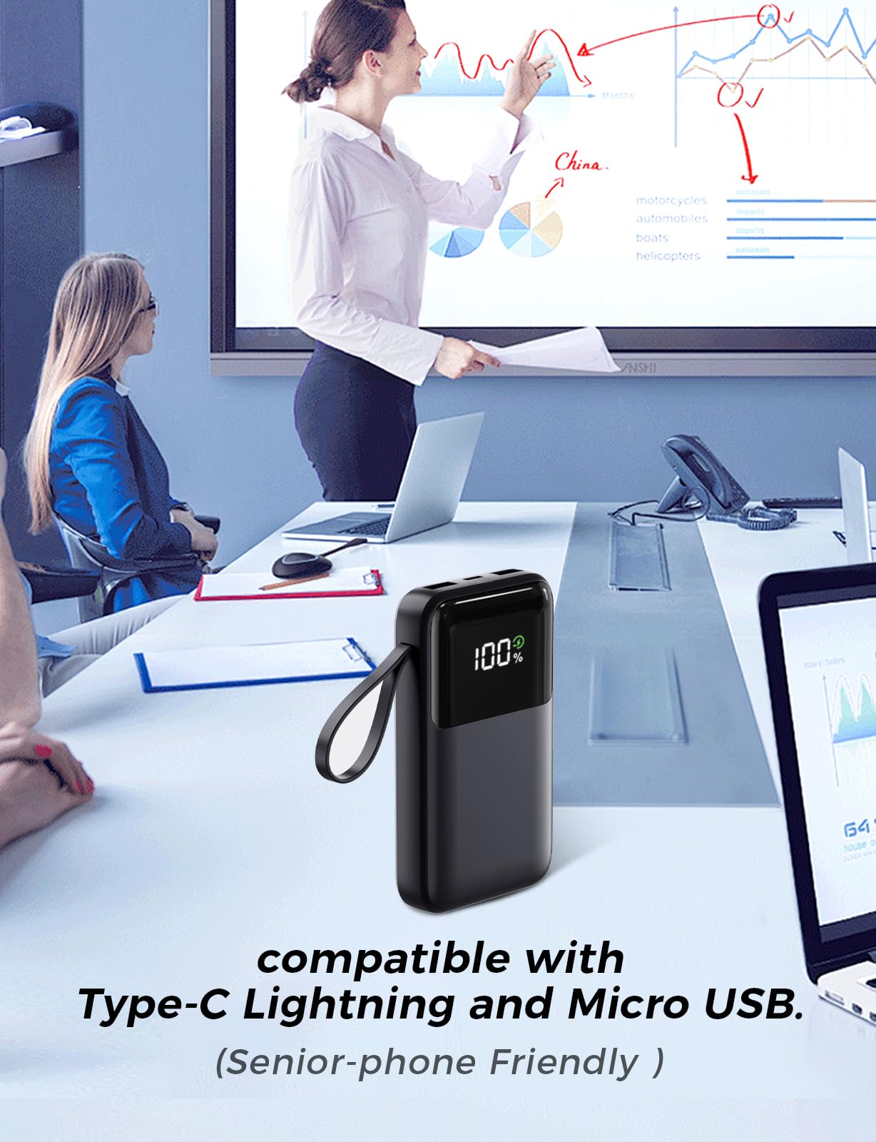 Power Bank, 15000mAh Portable Charger with Built in Cable, 22.5W Fast Charging, 6 Outputs, Slim Travel Essential Battery Pack with LED Display, Compatible with iPhone 17/16/15/14/13, iPad Black