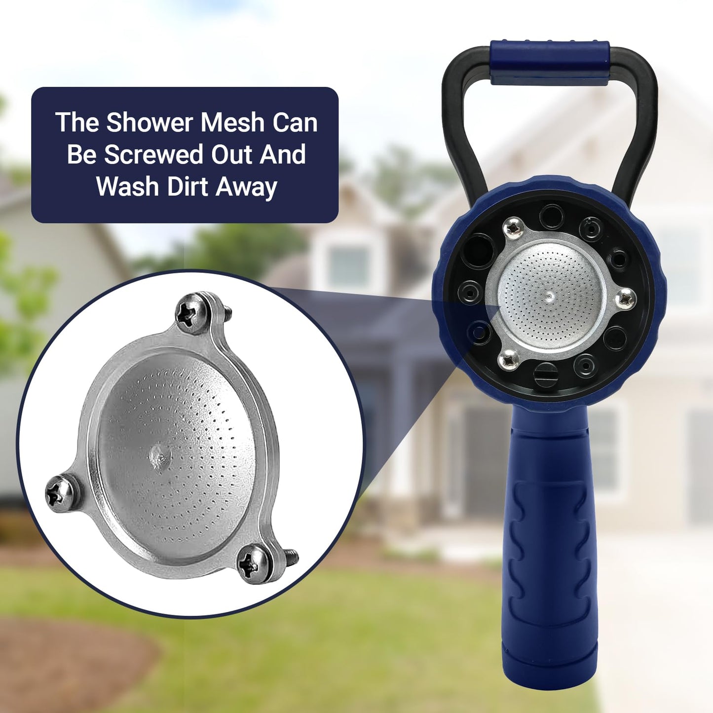 HugeDawn Garden Hose Nozzle, 6 Spray Patterns Heavy Duty Metal Water Nozzle with High Pressure for Watering, Cleaning, Washing (Blue)