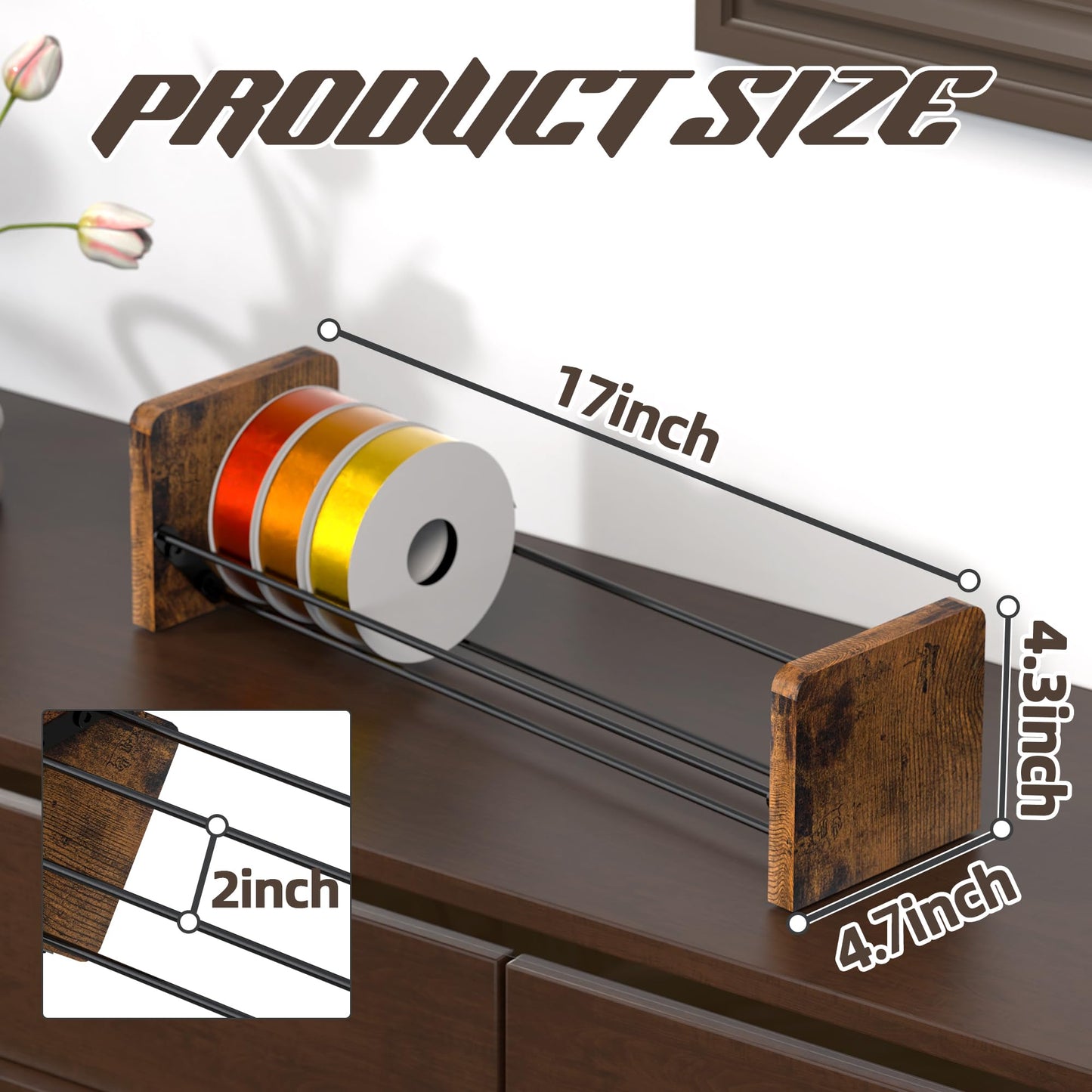 Invech Ribbon Storage Rack Desktop & Wall Mounted, 1Pcs Ribbon Holder for Craft Room, Flower Shop and Gift Packing
