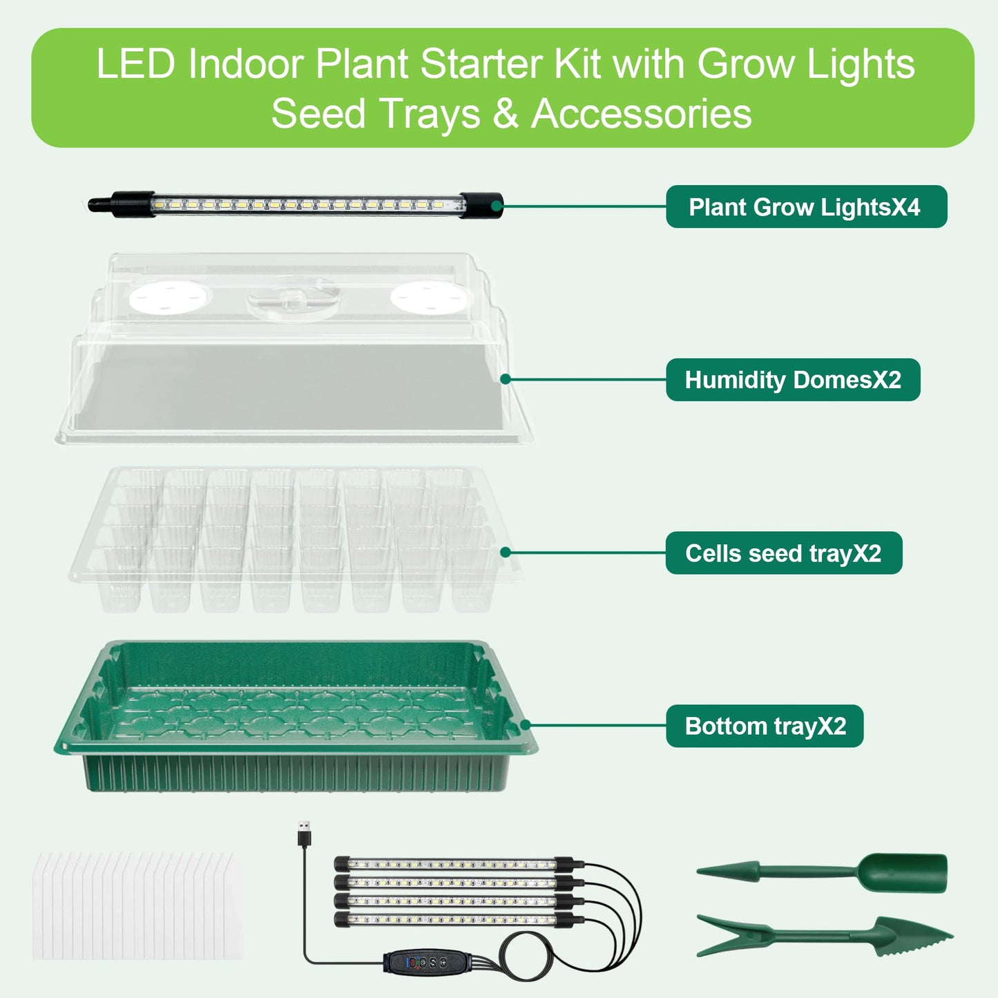AWUREYIT Seed Starter Tray with Grow Light, 2 Pack 80 Cells Seed Starter Kit, Complete System with Humidity Dome, Full Spectrum LED, Dimmable Timer for Indoor Gardening & Seedlings