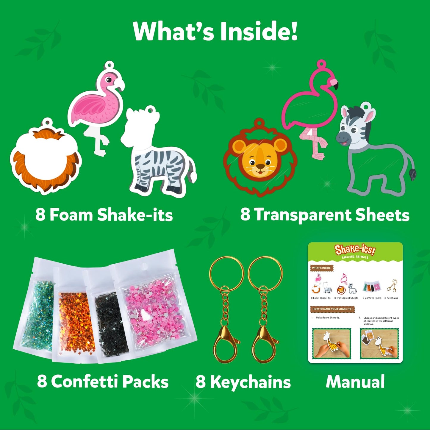 Skillmatics Shake-its – Glitter Craft Kit for Kids, DIY Animal Arts & Crafts with Keychains, Mess-Free Activity, Travel Toy, Birthday Gift for Girls & Boys Ages 4, 5, 6, 7, 8, 9