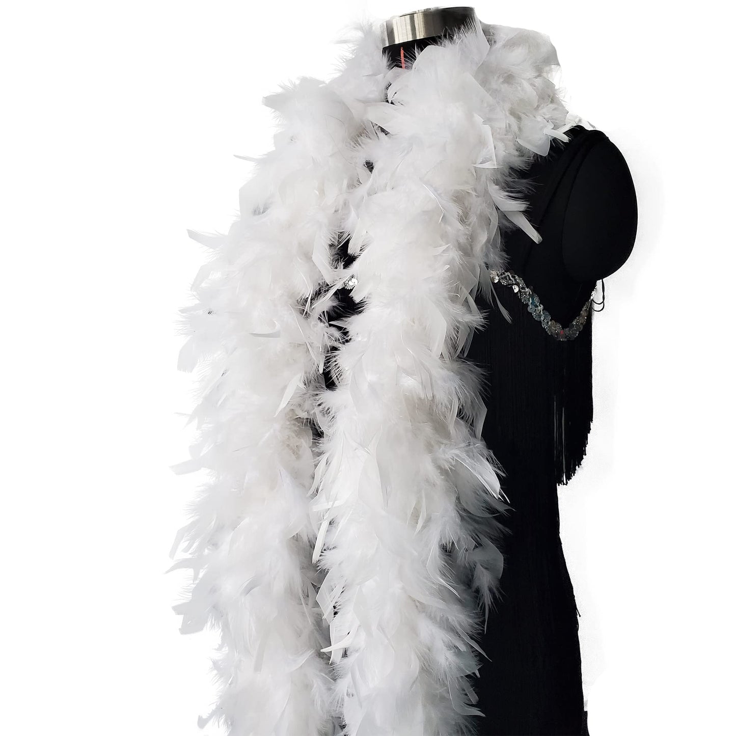 2 Yards 80g Turkey Chandelle Feather Boa for DIY Craft,Party Dancing Dress Up, Halloween Decoration-White