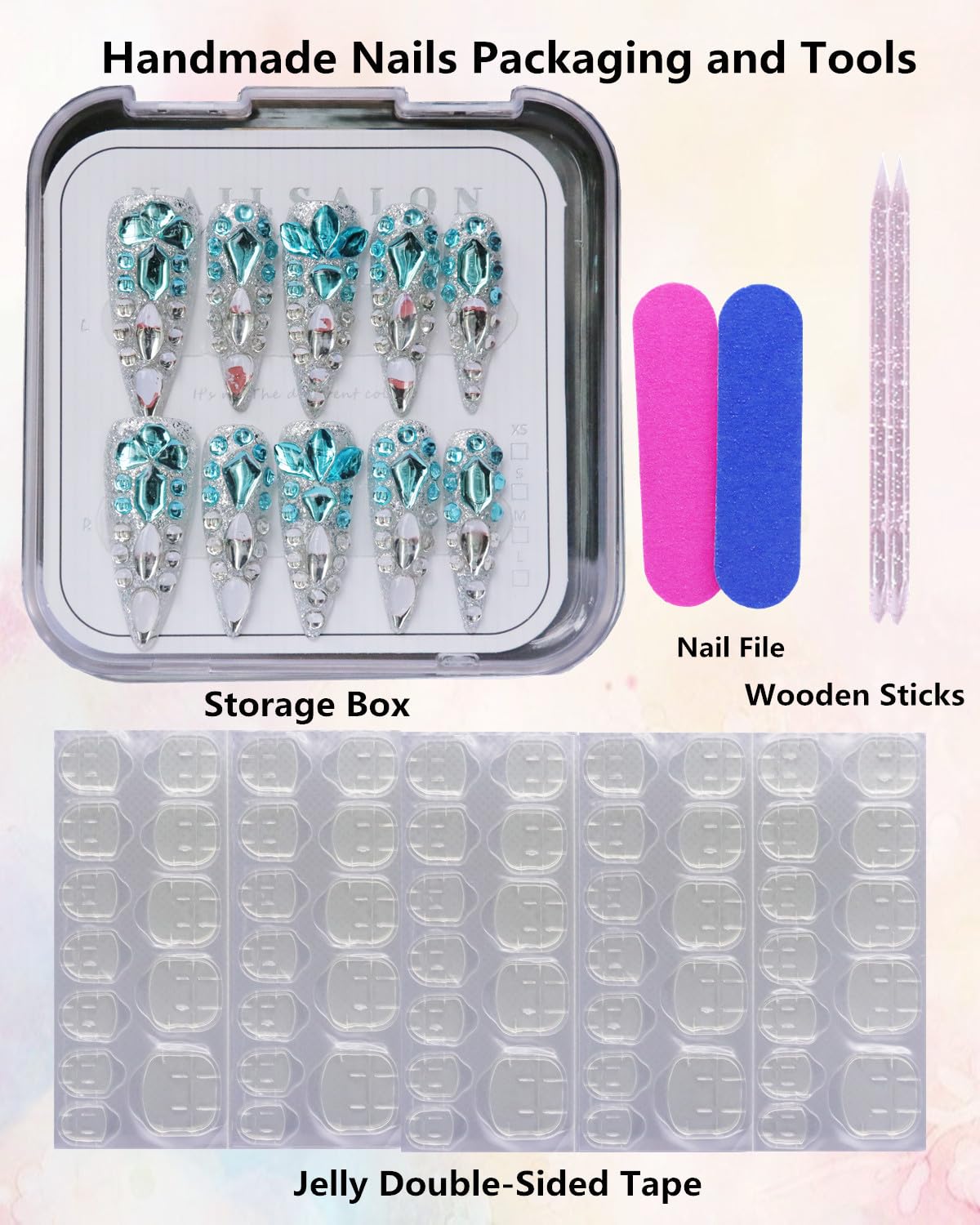 CAMILCY Handmade Nails Press on Long Gradient Blue Black Silver Halloween Star Design Hand painted Reusable Gel UV Finished Pre shaped Artificial False Nails for Women 10pcs 3D Nails (B15, L)
