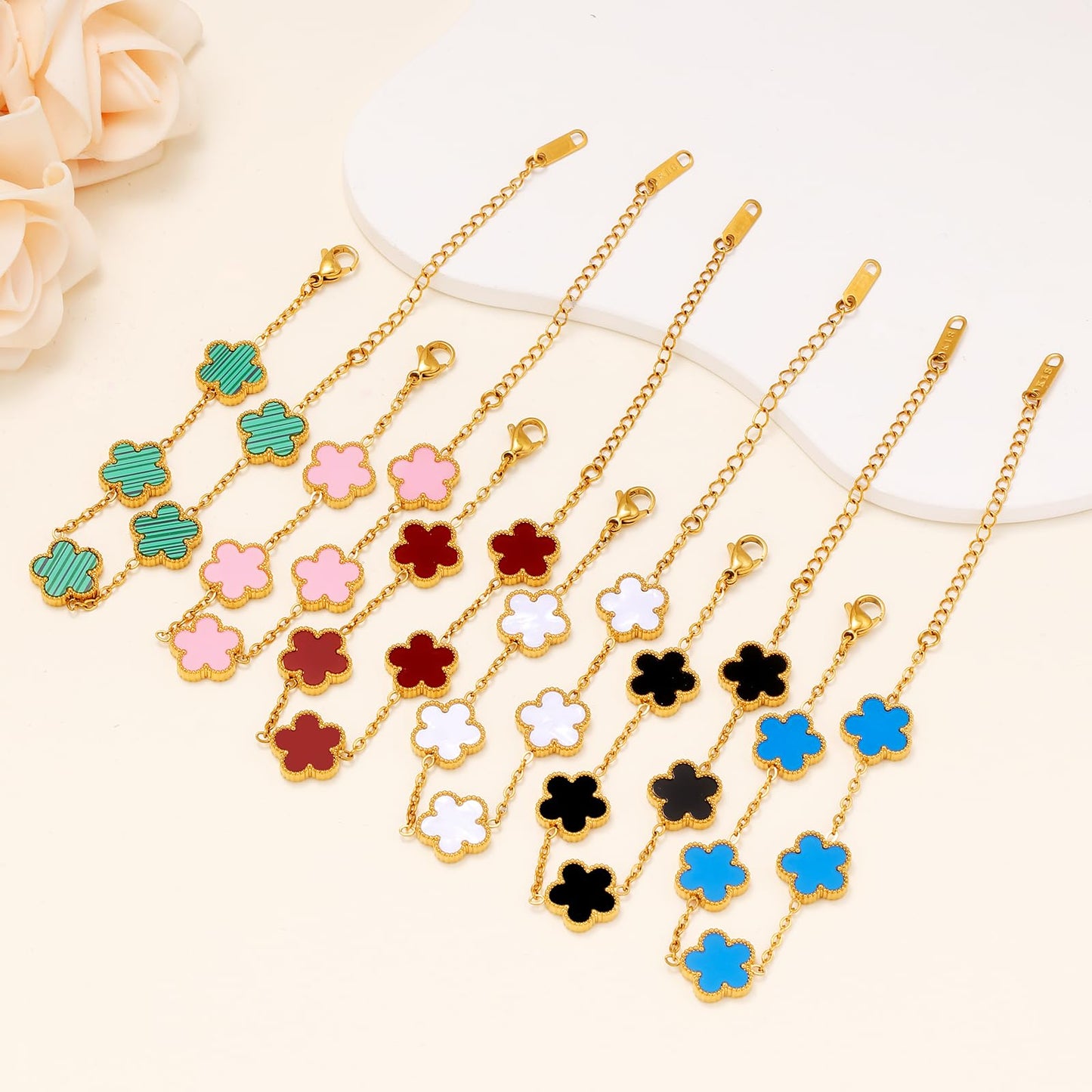 18K Gold Plated Womens Stackable Floral Bracelets Set,Twisted Cable Bangle,Trendy Jewelry,Waterproof adjustable bracelet,Christmas Birthday Gifts for Girlfriend or Mother. (09- 6Pcs Gold Floral B)