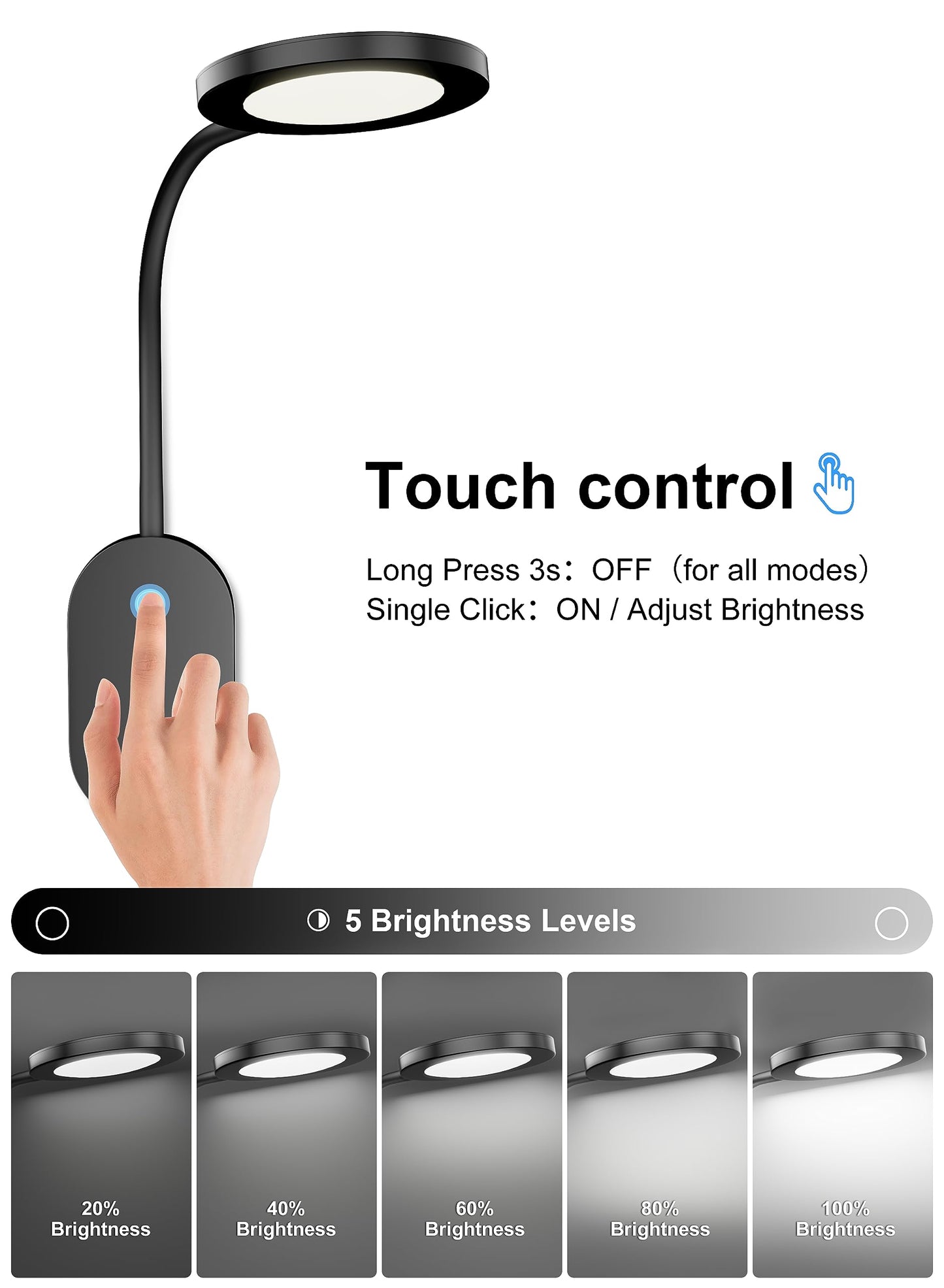 deeloop LED Wall Mounted Reading Light for Bed, Book Light for Wall Bedside Lamp with USB Output, 4 Hour Auto-Off Timer Lights，Eye-Caring Reading Lamp with 5 Dimmable 360° Rotation Headboard Light