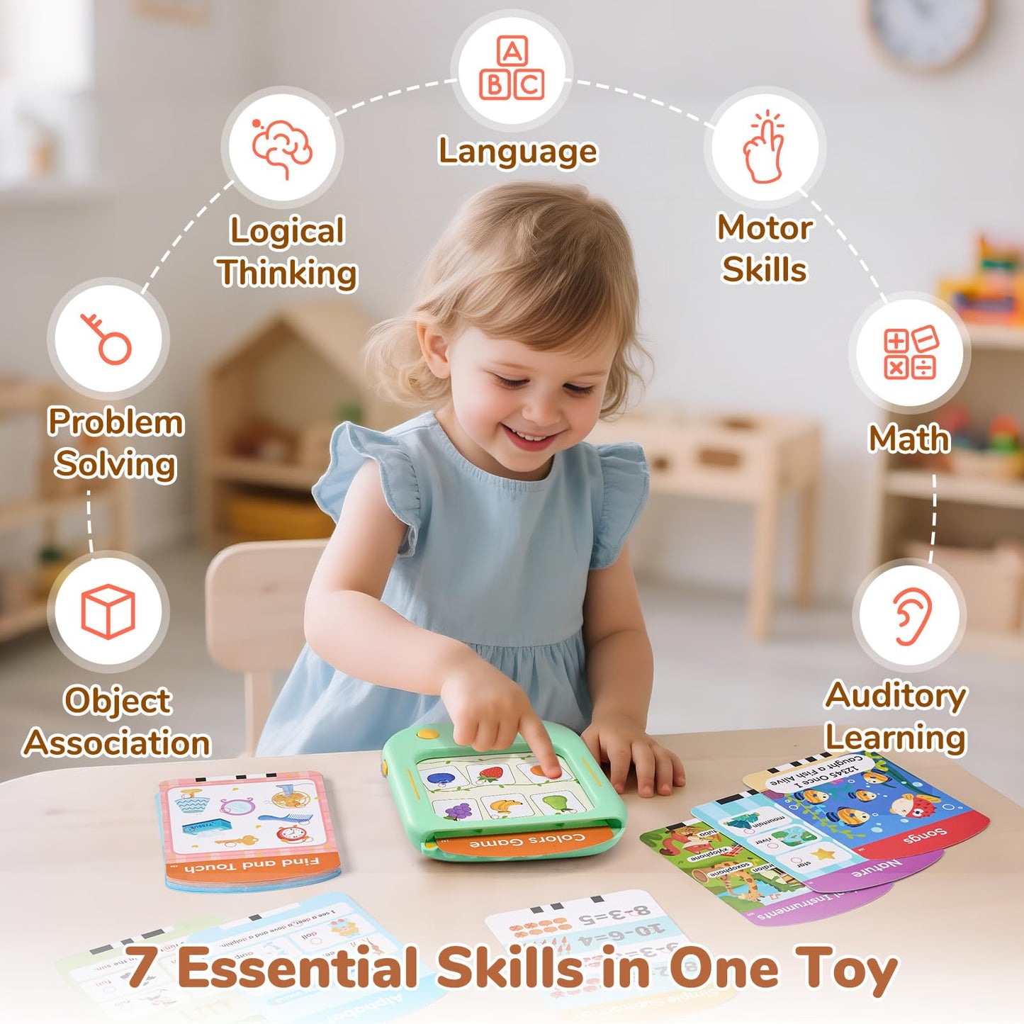 JoyCat Kids Learning Tablet, Phonics Talking Flash Cards, Learn to Read with 156 Pages, 40+ Themes, 600+ Words, 100+ Interactive Games, Screen-Free Toddler Learning Toys Gifts for 2-6 Year Old