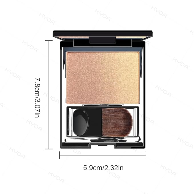 KYDA Cool Tone Shimmer Blush, Gradient Cinnamon Apricot Color, Micro-fine Shimmer Powder Blush, Soft Buildable Cheek Color, Lightweight Smooth, Multiuse Blusher Compact