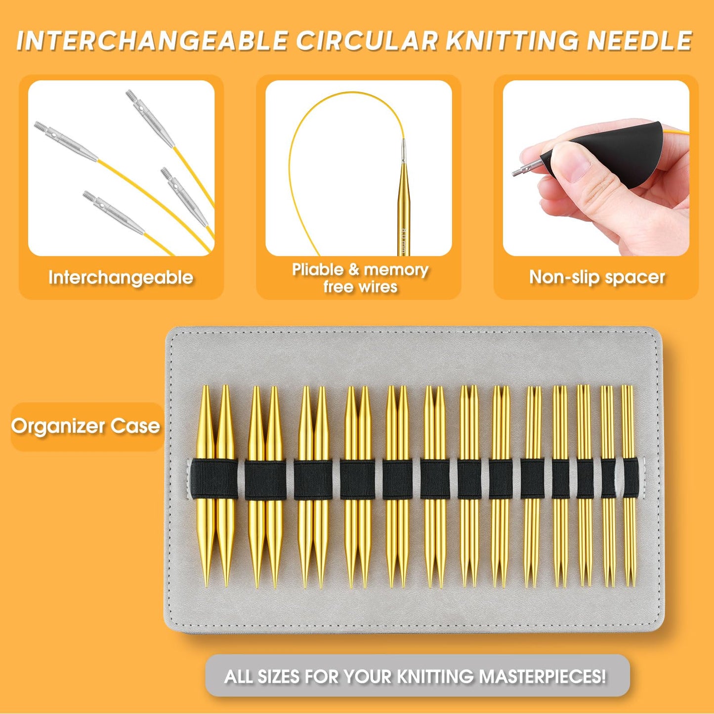 Stithoo Interchangeable Circular Knitting Needles Set, 13 Pairs (3mm-10mm) US 2.5-15 with 16, 24, 32, 40 Inch Cables, Accessories and Case for Knitting Hats, Sweaters, Shawls, Blankets