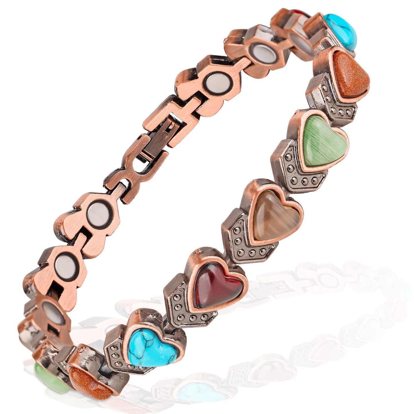 YOIHOJET Copper Bracelet for Women, Magnetic Copper Bracelets, Magnetic Turquoise Copper Bracelets with Adjust Tool