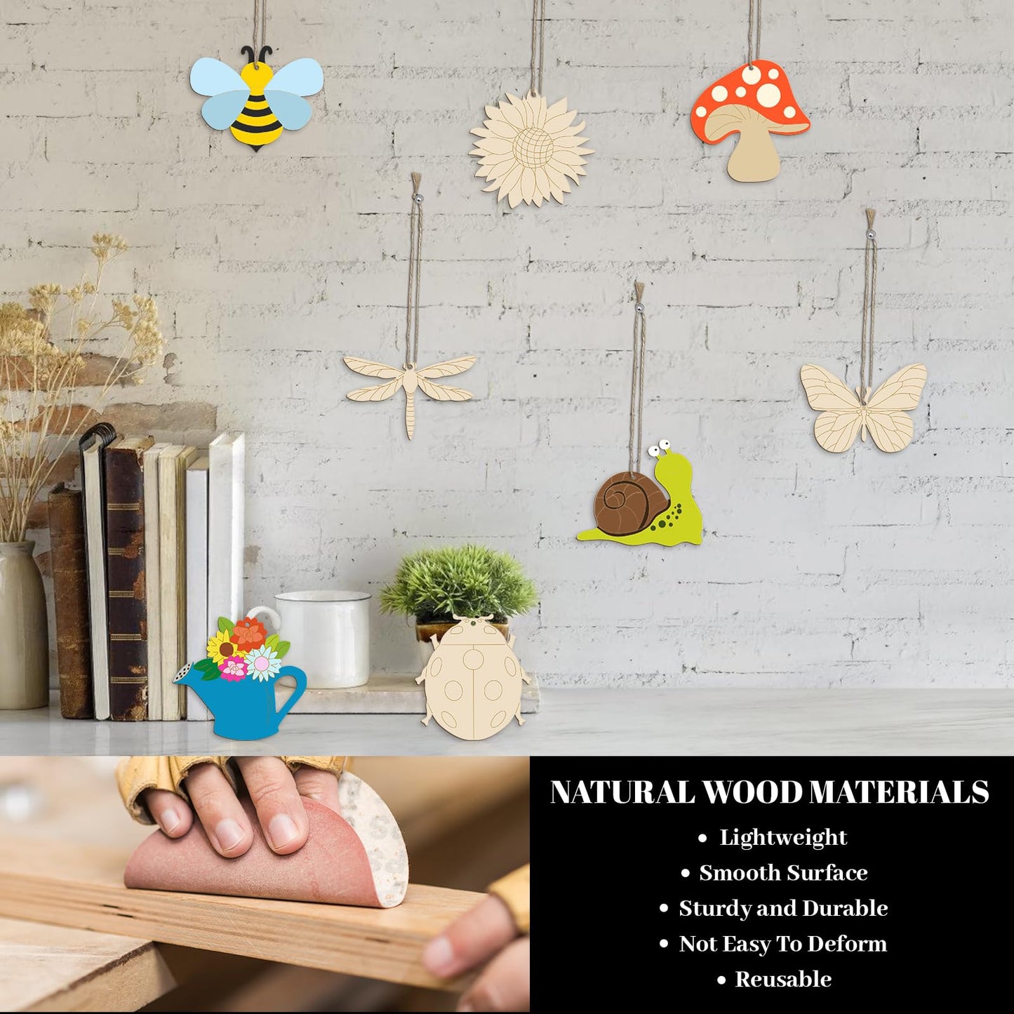 Subacy 80 PCS Unfinished Wood Cutouts 8 Styles DIY Wooden Spring Ornaments, Wooden Art Craft Painting Kit for Kids, Birthday Easter Creativity Arts & Crafts, Spring Themed Shape
