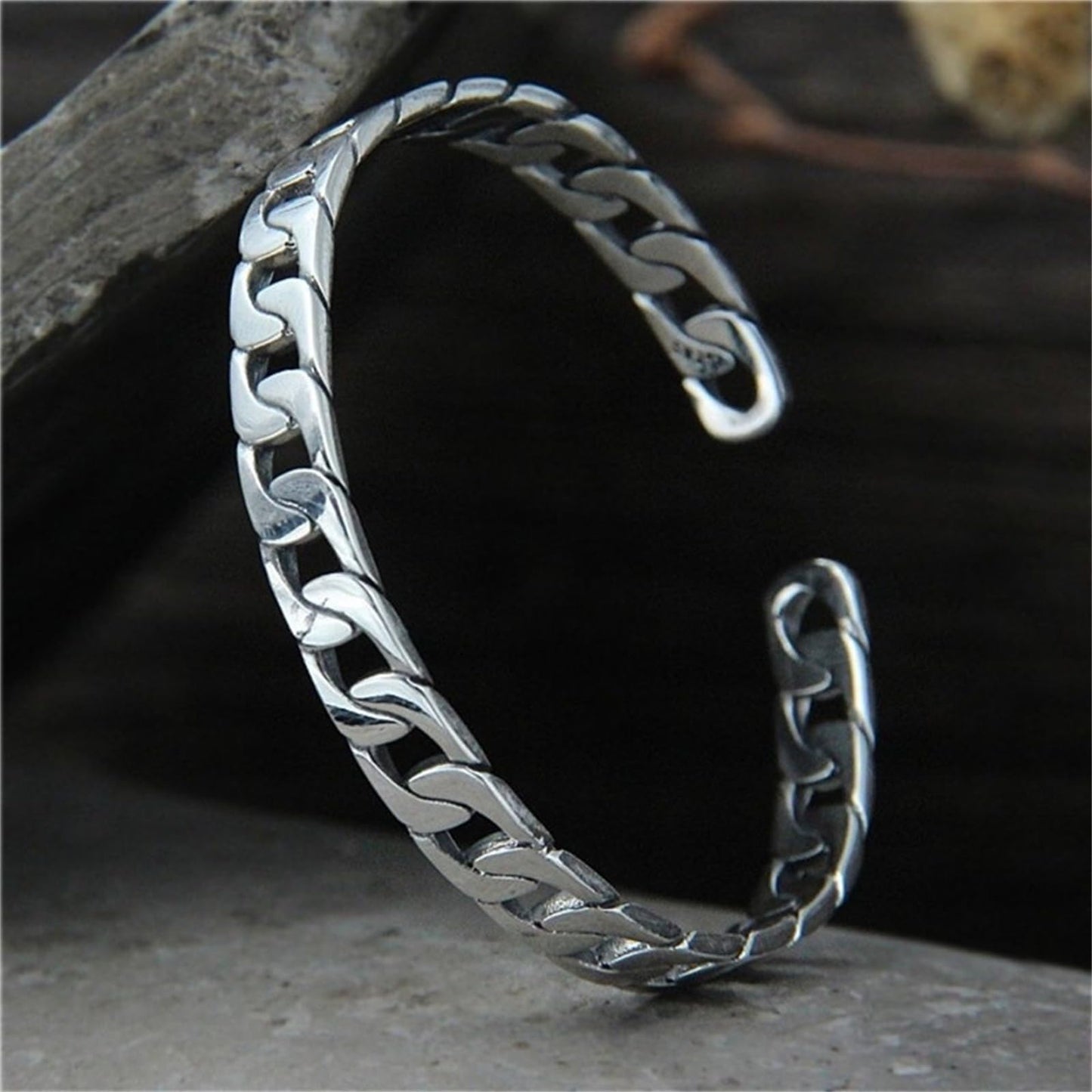 Handmade 925 Sterling Silver Bangle Bracelets For Women Men Square Chain Link Bangle Bracelets Hollow Wide Cuff Bangles Open Adjustable Bangle Bracelets For Men Minimalist Punk Statement Bangles Gifts