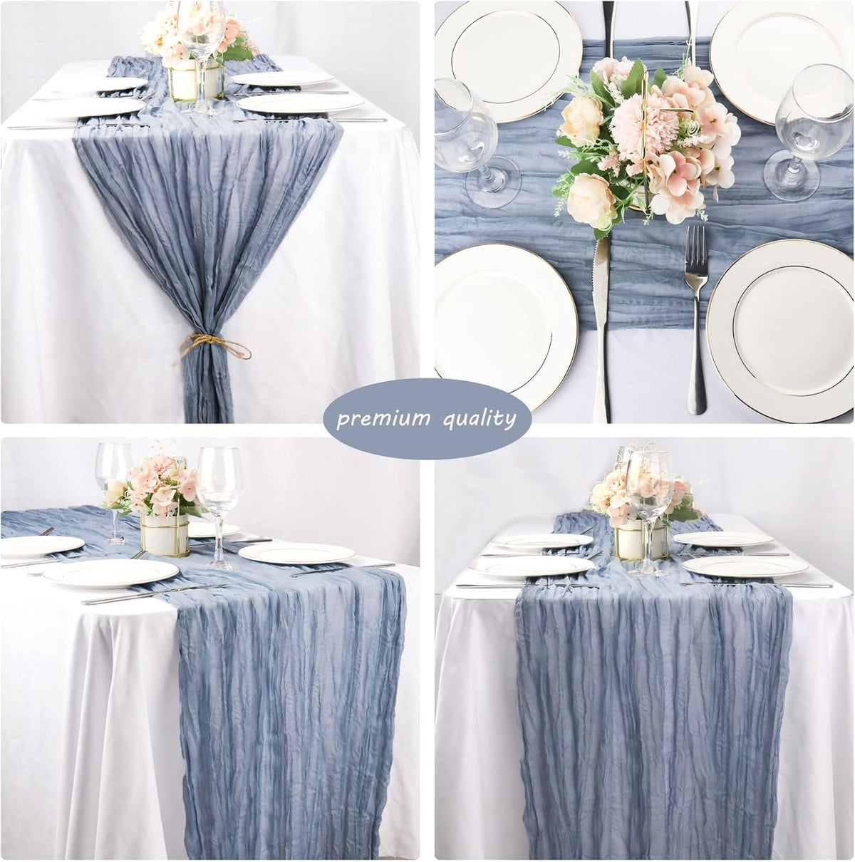 12 Pack Boho Gauze Table Runner 35x72 Inch - Rustic Cheese Cloth Long Table Runner for Wedding, Bridal Shower, Birthday Party Decor (Dusty Blue)