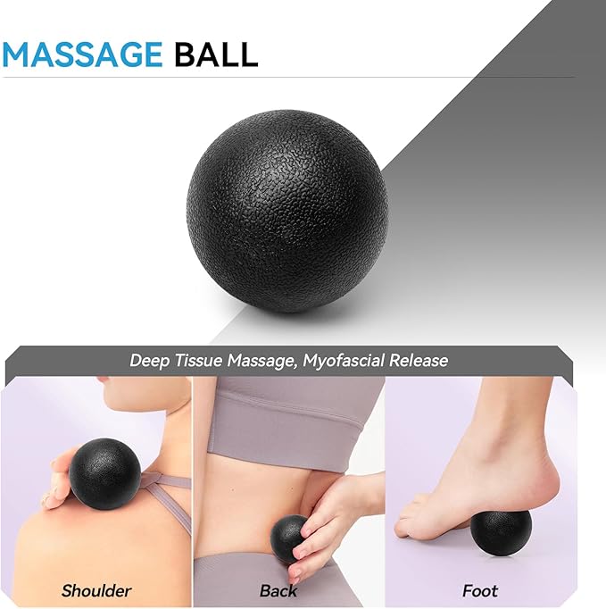 5 in 1 Foam Roller Set, Trigger Point Back Roller, Muscle Roller Stick, Massage Ball, Massage Roller, Resistance Band for Deep Tissue Massage Fitness Exercise Yoga Pilates(Black)