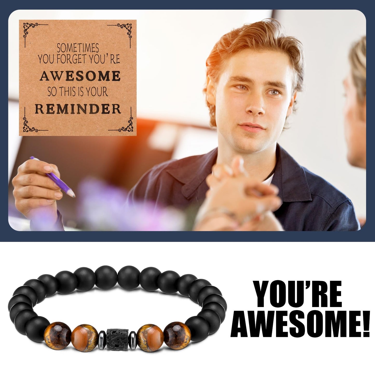 Landical 12 Sets Inspirational Bracelets Bulk for Men Women Sometimes You Forget You're Awesome Bracelets(Round)