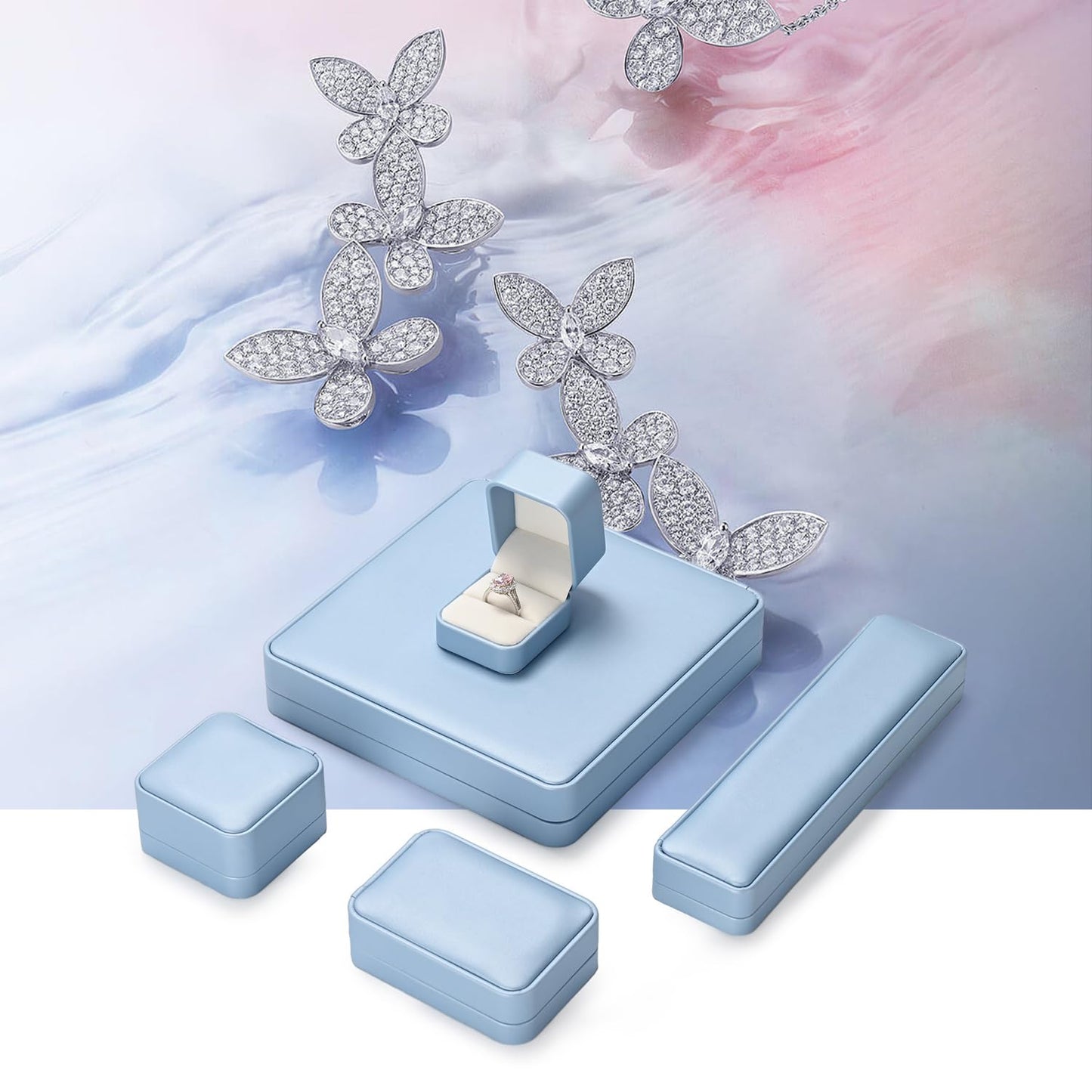 Oirlv Luxury Leather Jewelry Ring Box Engagement Ring Box Wedding Day Keepsake Case(Sky Blue)
