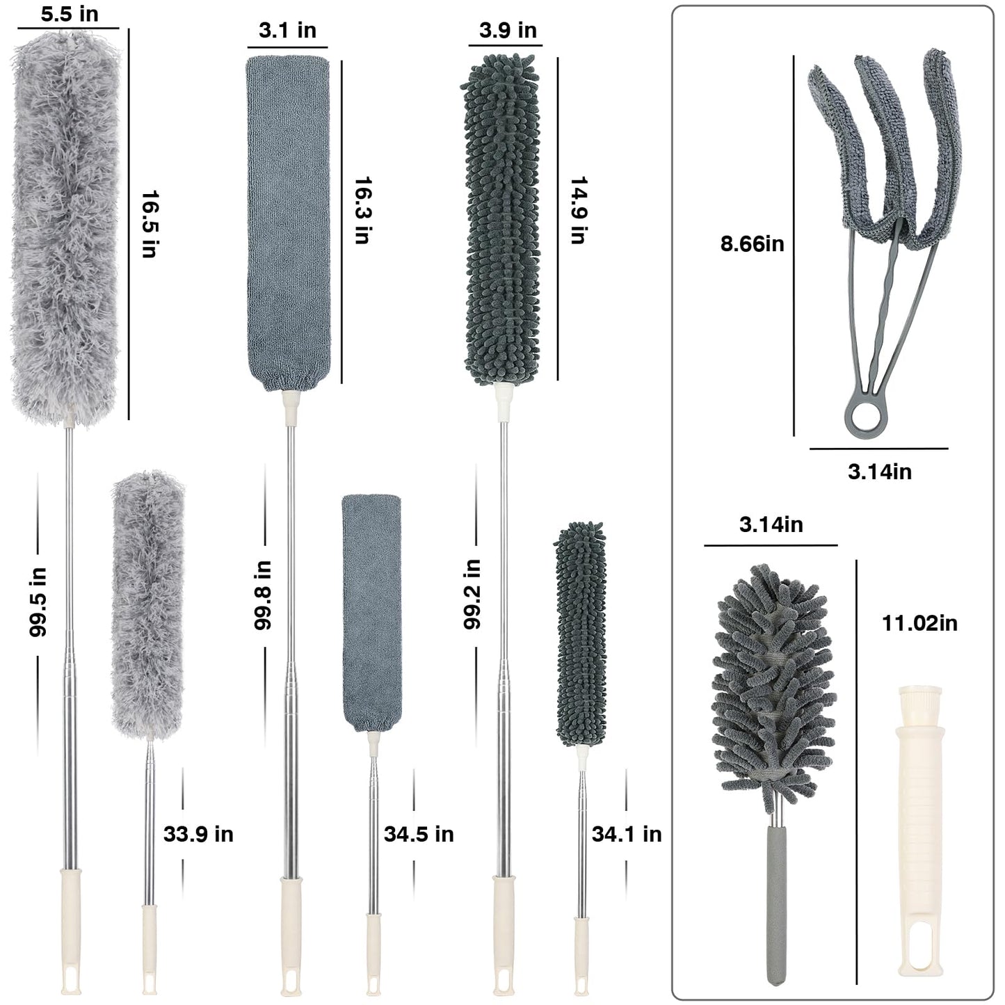 ZZ LAZYCOTTAGE 10 PCS Microfiber Feather Duster Kit, Dusters for Cleaning with Extension Pole, Retractable Bendable, Gap Dust Brush Blind Duster, for Cleaning Ceiling Fan, High Ceilings, Cars