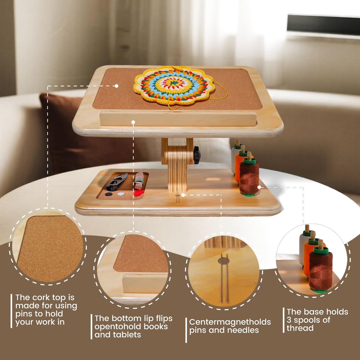 Tnstbiee Adjustable Lap Desk for Sewing & Crafting - Portable Folding Table with Wood Storage for Sewing Machines & Accessories, Perfect for Cross Stitch, Reading, iPad Use & Craft Essentials