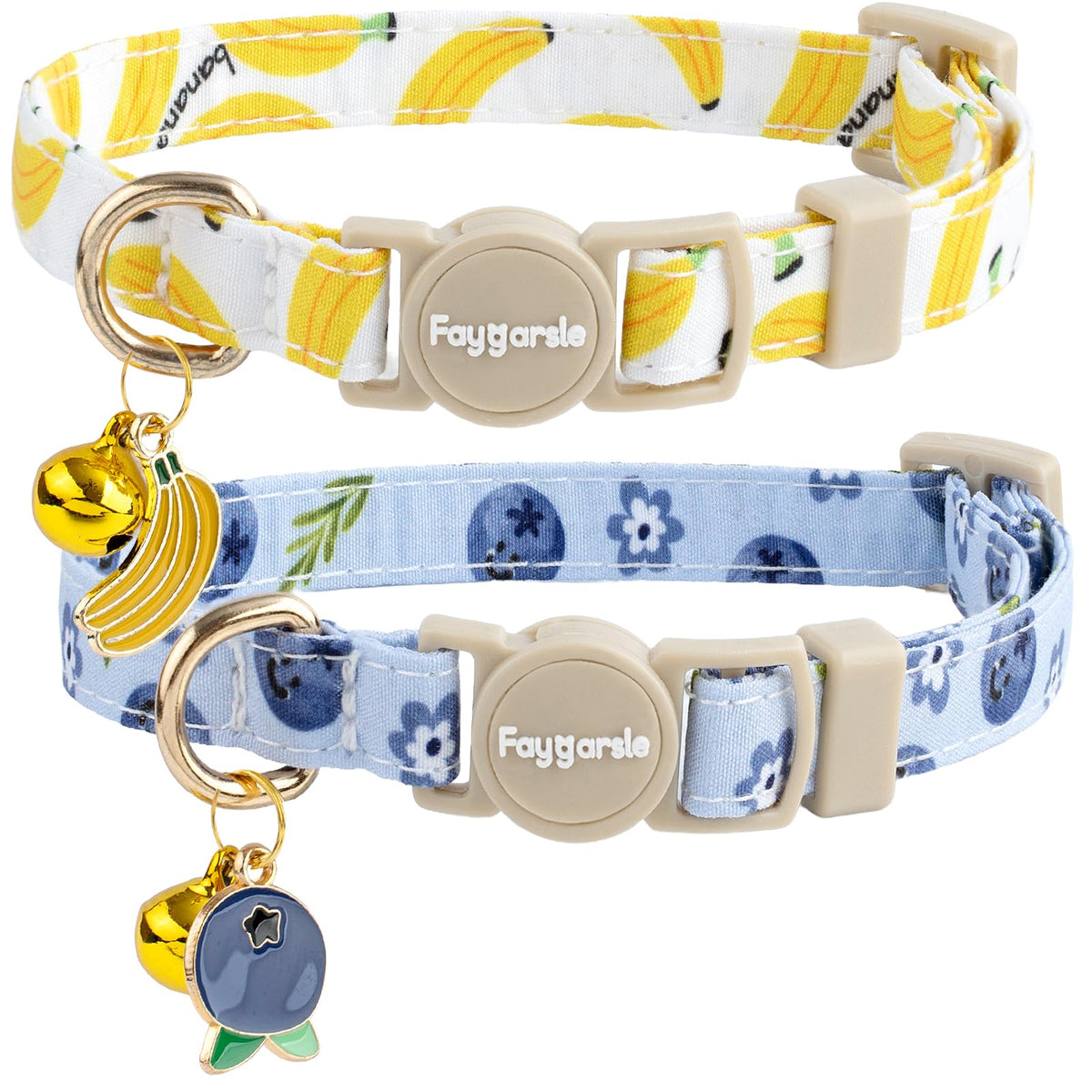 Faygarsle 2 Pack Fish Pattern Cat Collar Set with Bow Tie and Bandana, Light Blue and White, Breakaway Safety Collar with Bell