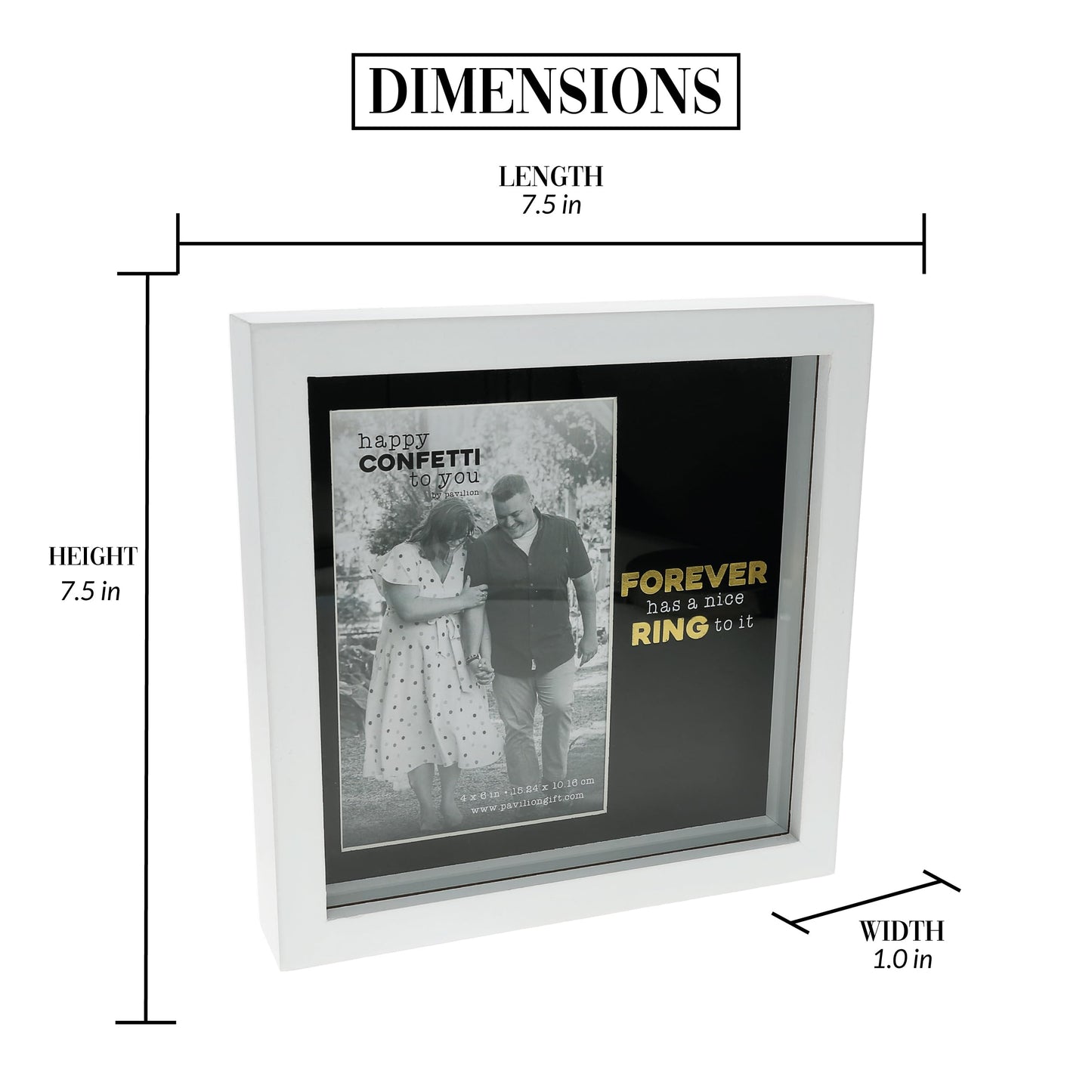 Pavilion Gift Company - Forever - 7.5" Shadow Box Frame (Holds 4" x 6" Photo) Wedding Engagement Love Ring Bridal Groom Memory Holder Home Desk Decor