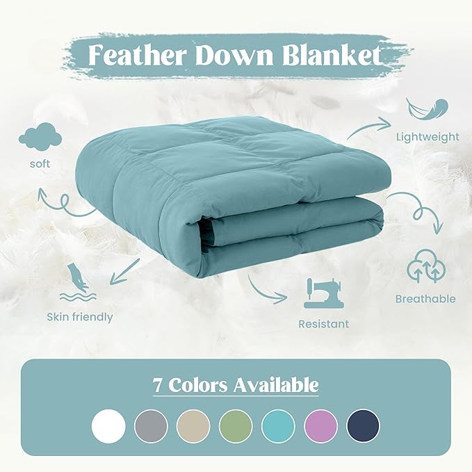 puredown® King Size Blanket for Bed, Ultra Soft Lightweight Down & Feather Fill, All Season Blanket, Machine Washable, 88"X108", Sea Blue
