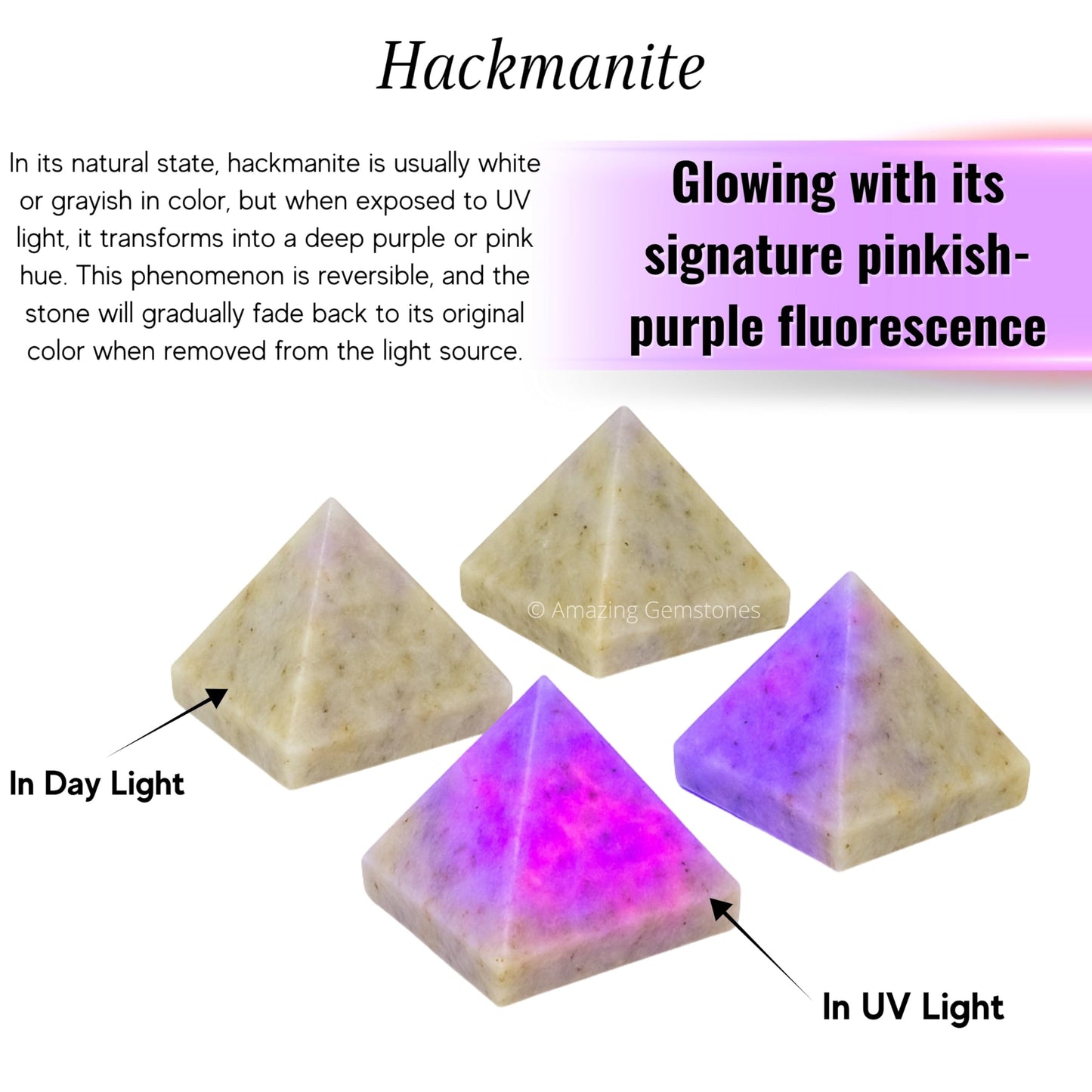 Amazing Gemstone Hackmanite Pyramid Crystal Healing Stones - 1.5" Great Pyramid Figurine of Natural Stone Pyramid for Meditation, Reiki, Chakra Balancing and Crystal Pyramids Grid