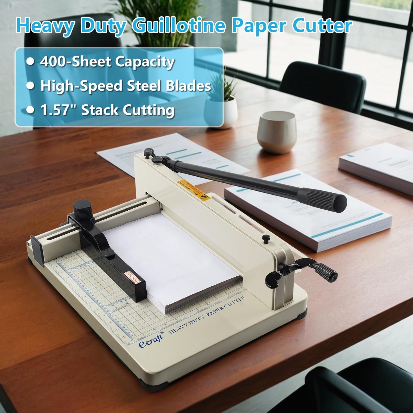 Ecraft Heavy Duty 12" Guillotine Paper Cutter - 400 Sheet Capacity,Solid Steel with HSS Blade,Industrial Commercial Trimmer for Office,School,Print Shop,Safety Lock & Clear Grids