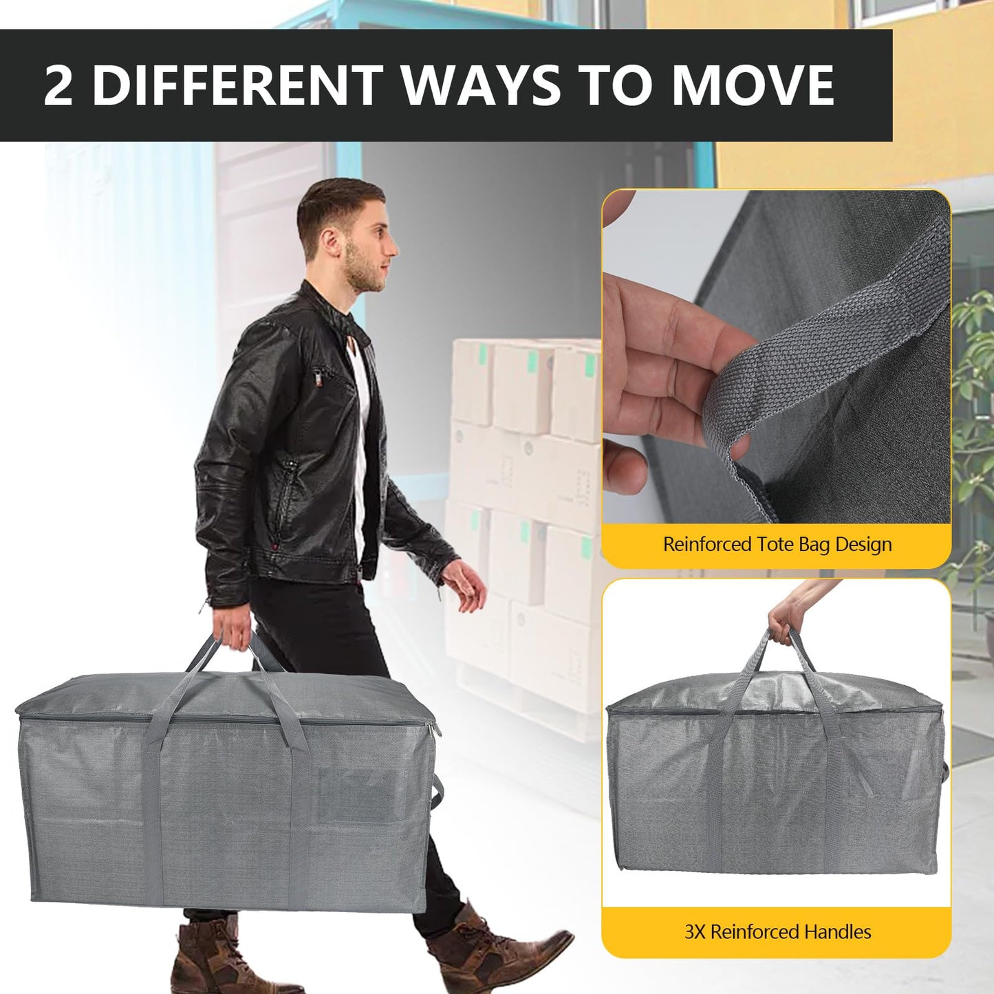 Extra Large Storage Bags Set Heavy Duty Moving Totes with Handles, Waterproof Dual-Way Carrying Design Fold Flat Storage Totes For Effortless Moving, (Gray, 12 Park-2 Moving bag & 10 Vacuum Seal Bags)