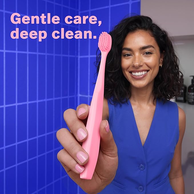 Max Extra-Soft Toothbrush for Adults Sensitive Gums – Gentle Bristles, Wide Angled Head for Back Teeth, Ergonomic Non-Slip Grip, BPA-Free Handle, Individually Wrapped, 4-Pack(Pink)