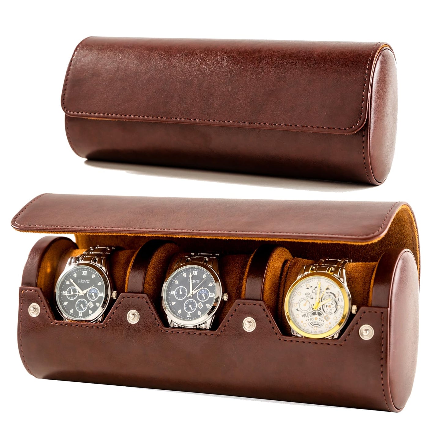MR.OKAY 3 Watch Travel Case- Classic Leather Watch Case With Perfect Texture.Portable Watch Roll Or Organizer For Storage And Display. Luxury Gifts For Men, All Handmade by Artisans.
