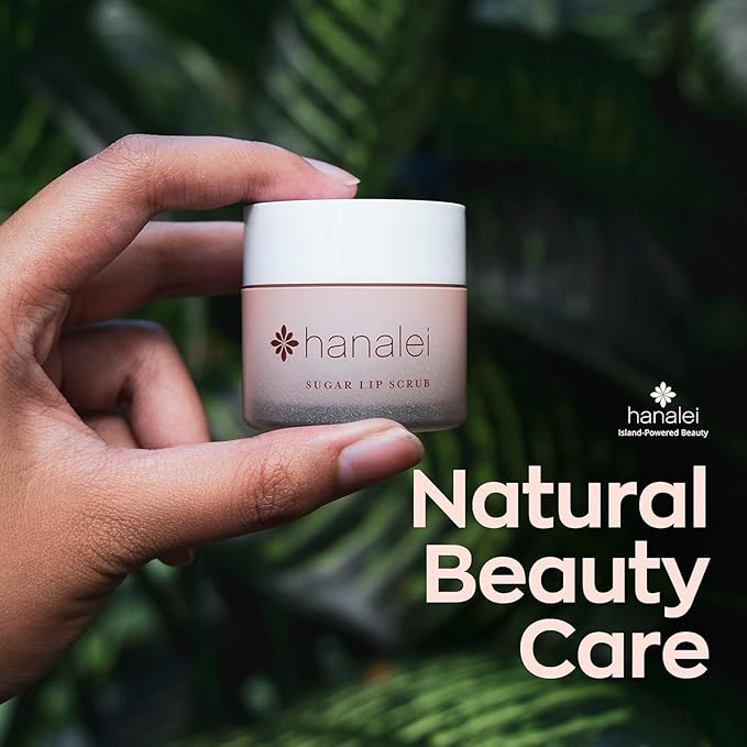 Hanalei Vegan Sugar Lip Scrub Exfoliator - Hawaiian Cane Sugar, Kukui Oil & Shea Butter for Smooth, Hydrated Lips - Natural, Cruelty-Free Lip Care, Removes Dry Skin, Moisturizes & Softens (22g)